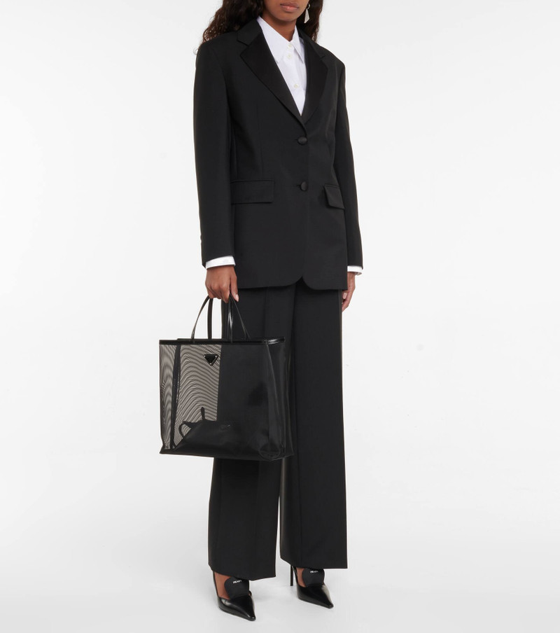 Prada Large leather-trimmed mesh tote outlook