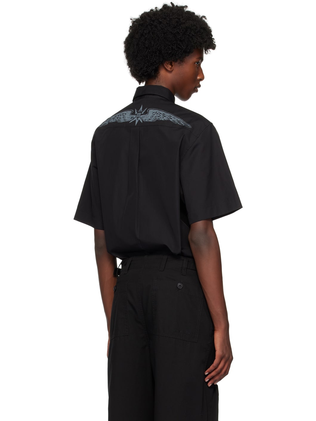 Black Spread Collar Shirt - 3