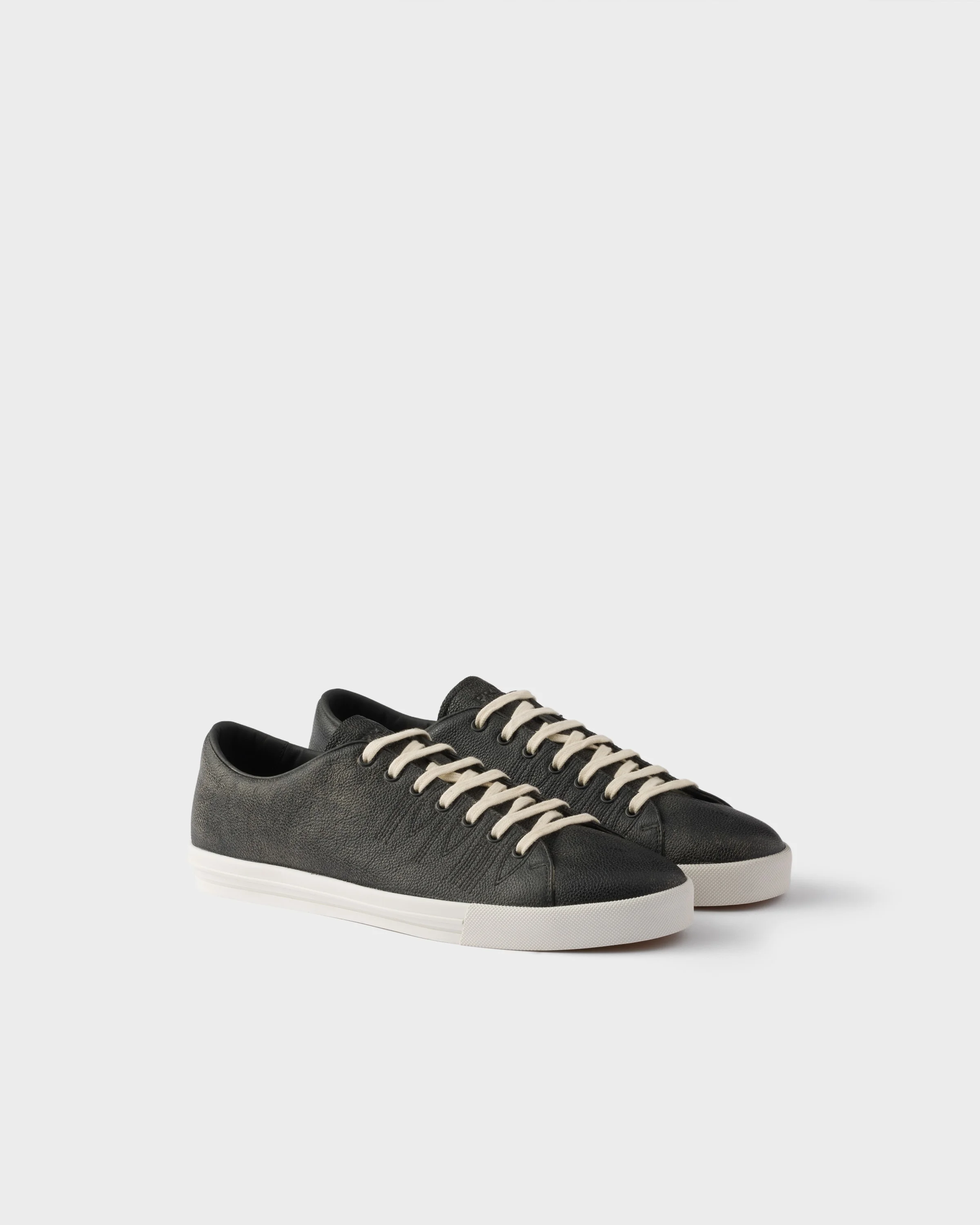 Aged-effect leather sneakers - 1