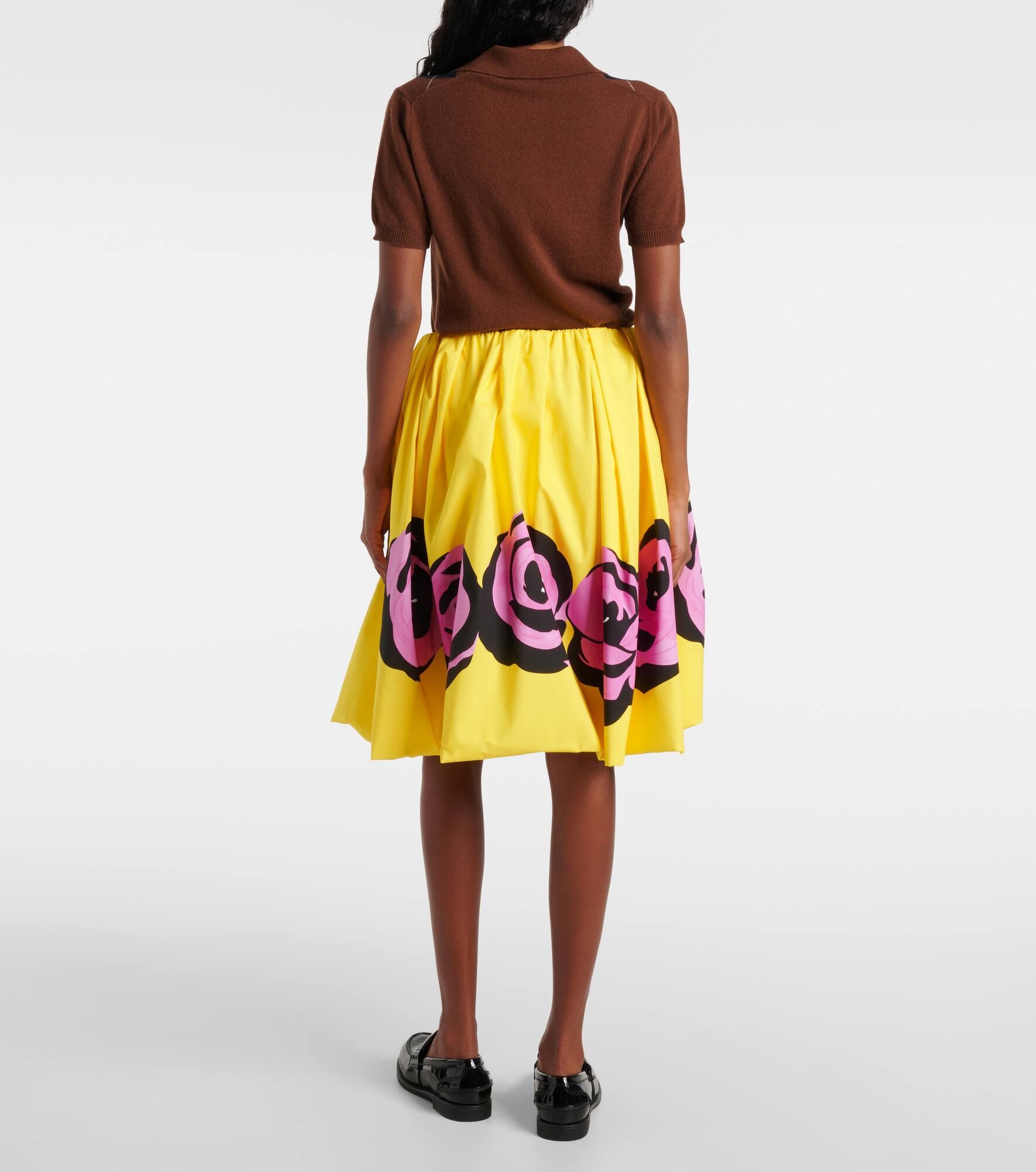 Floral poplin and jersey midi skirt - 3