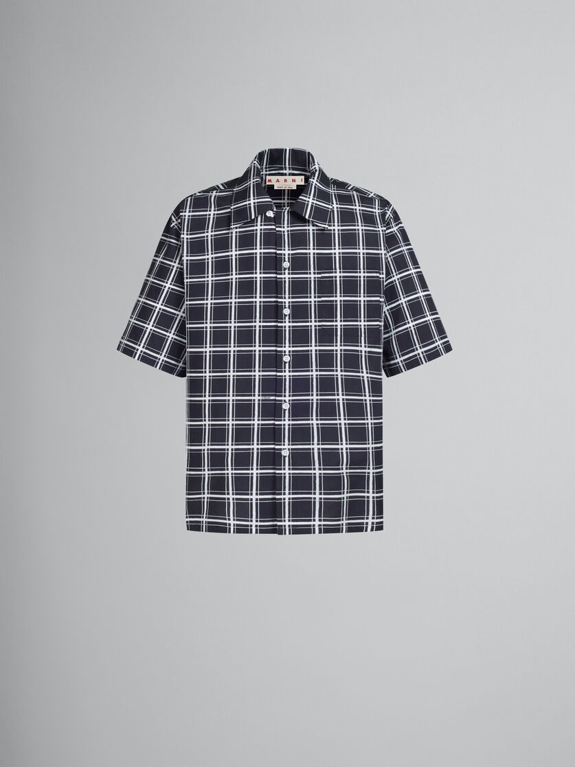 BLACK CHECKED POPLIN BOWLING SHIRT - 1