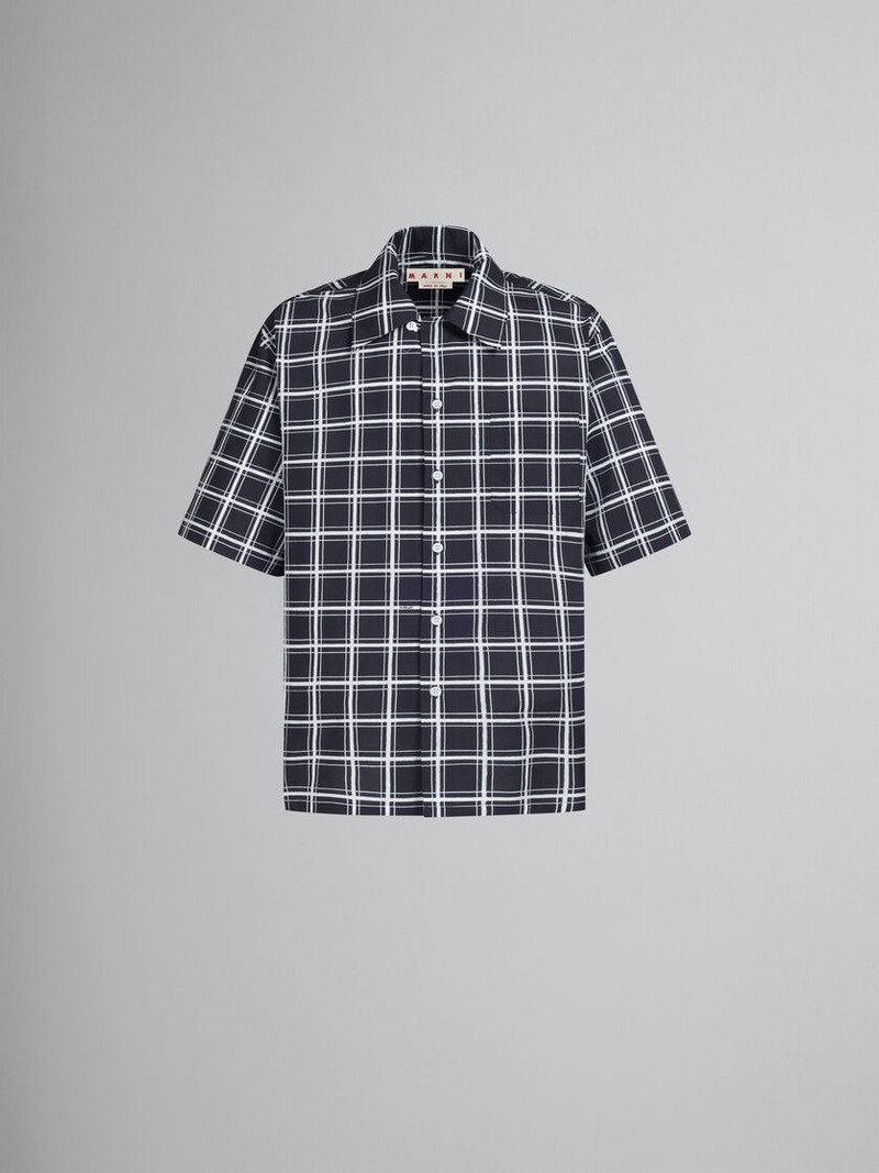 BLACK CHECKED POPLIN BOWLING SHIRT 1