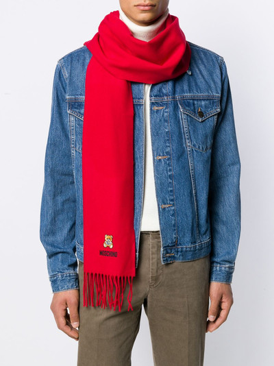 Moschino logo-embroidered fringed scarf outlook