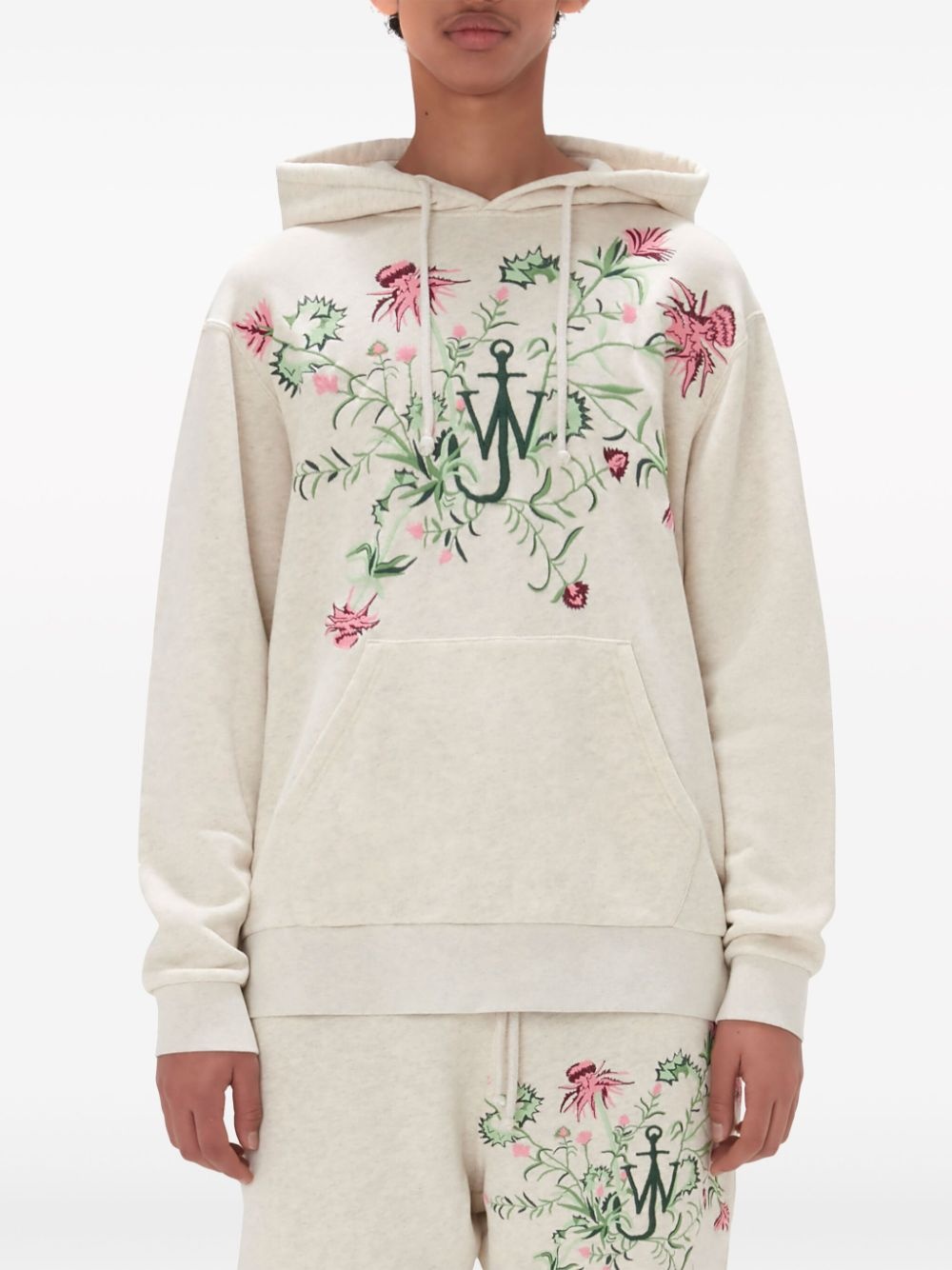floral-embroidered cotton hoodie - 3