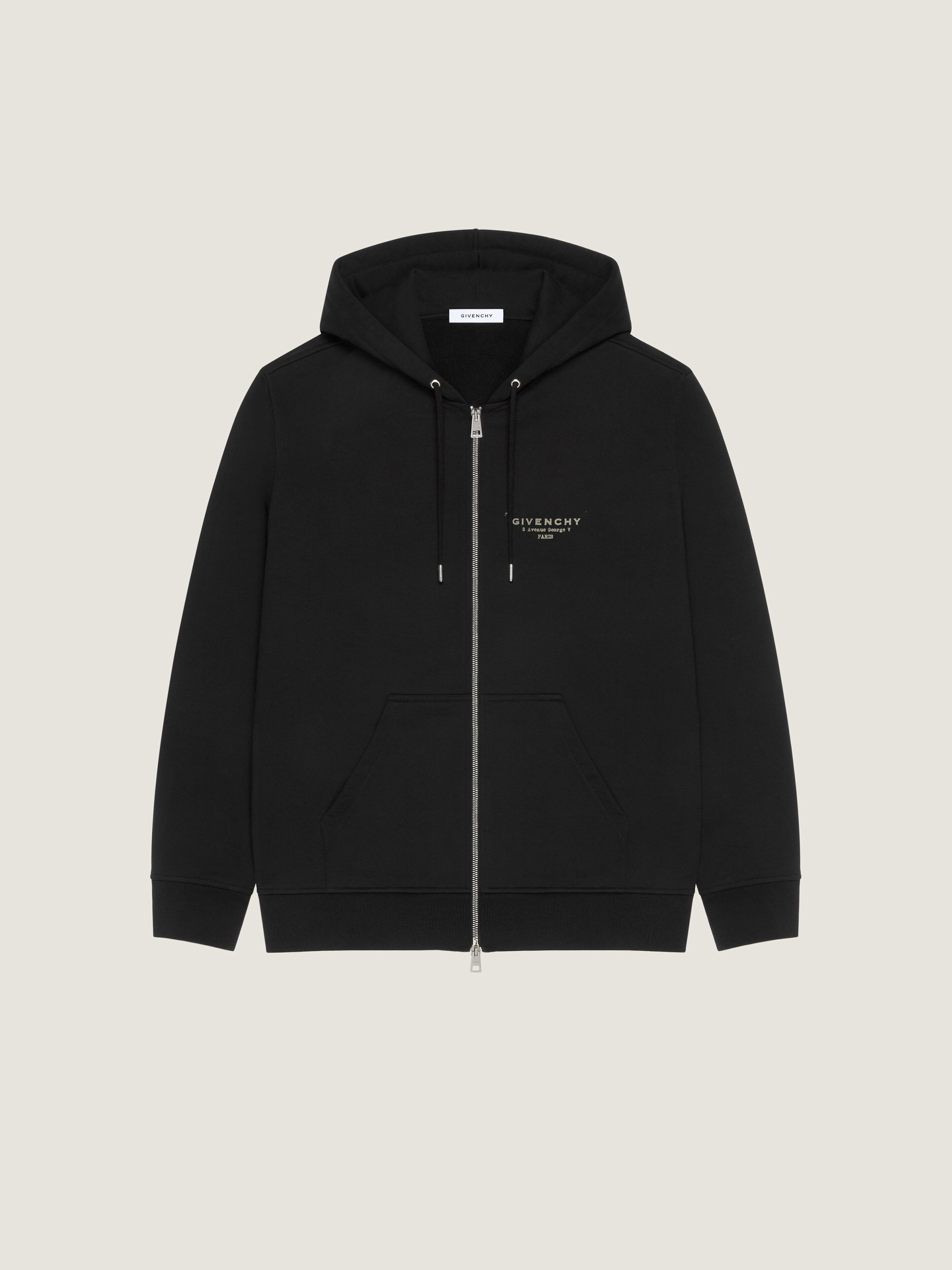 ZIPPED HOODIE IN FLEECE WITH GIVENCHY STAMP PRINT - 1