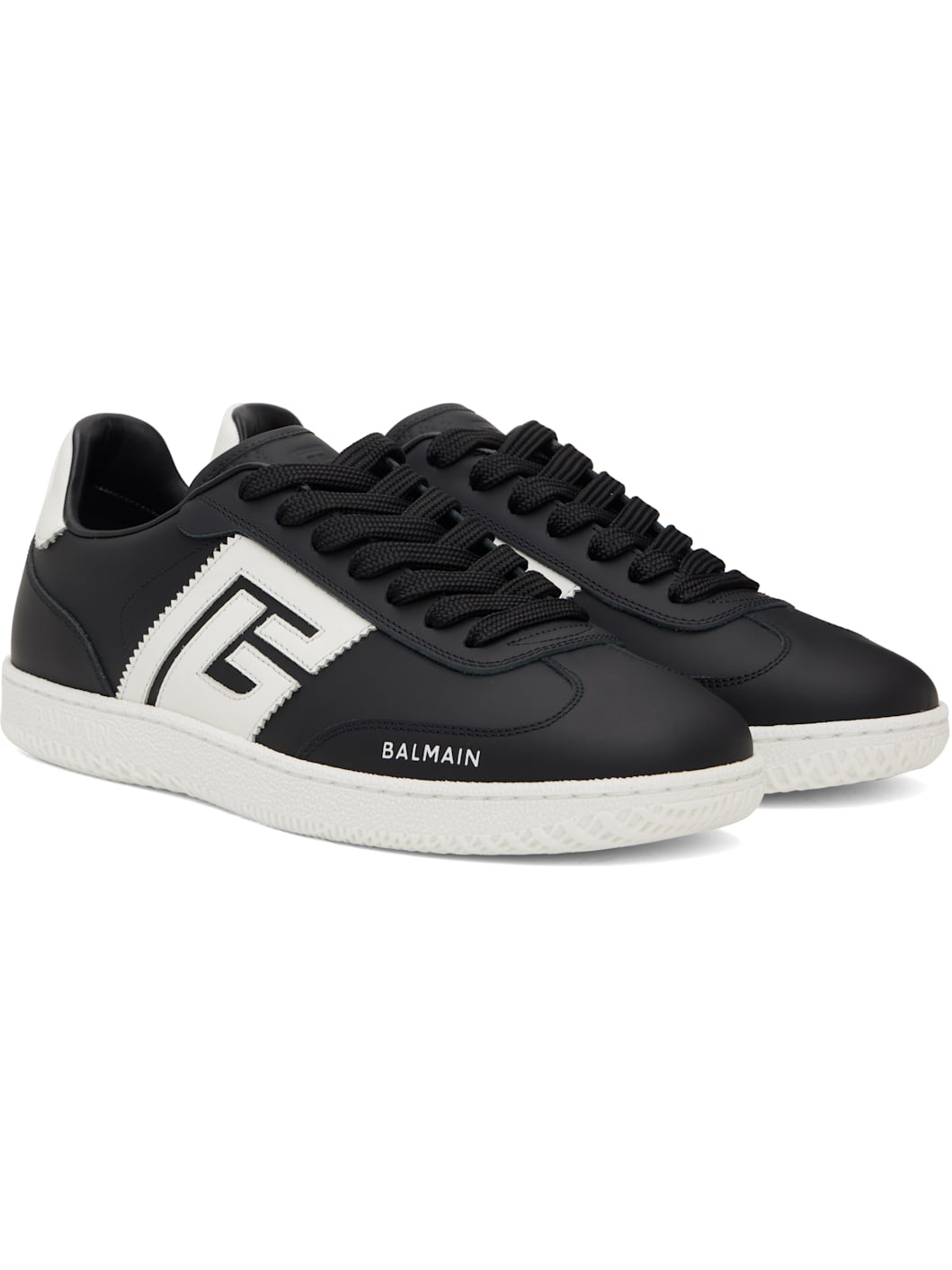 Black Calfskin 'Balmain' Swan Sneakers - 4