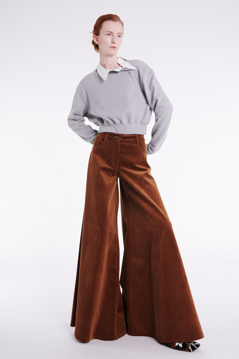 CORD WIDE LEG JEAN TROUSERS TAN 1