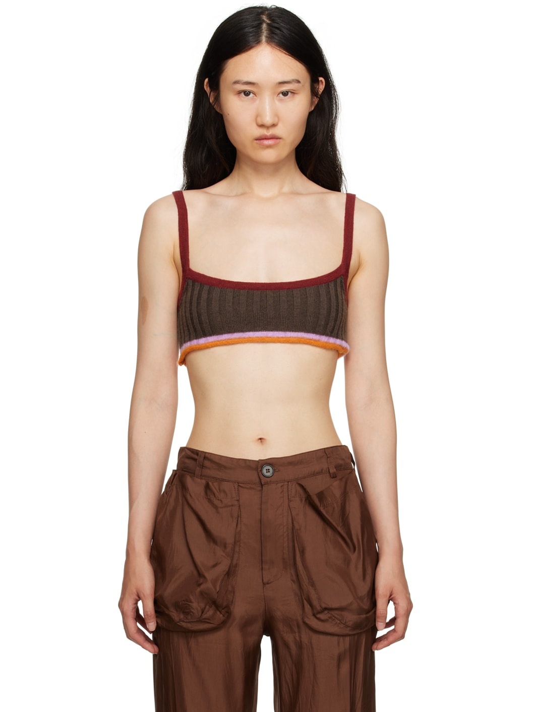 Brown Cropped Tank Top - 1