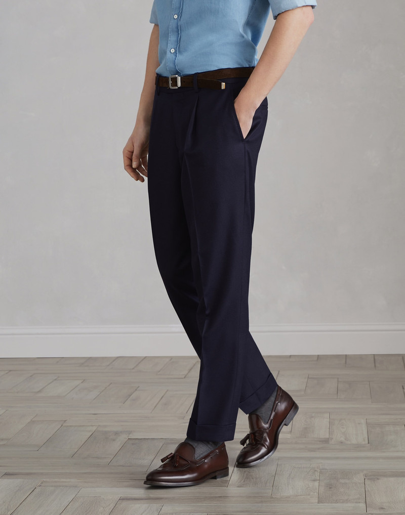 Virgin wool flannel leisure fit trousers with pleat 1
