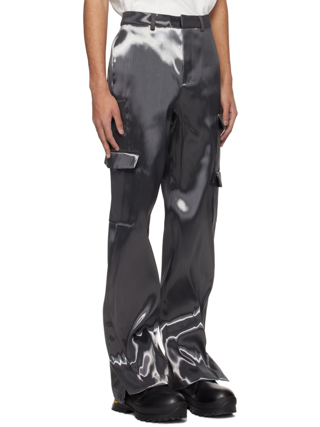 Gray Liquid Metal Cargo Pants - 2