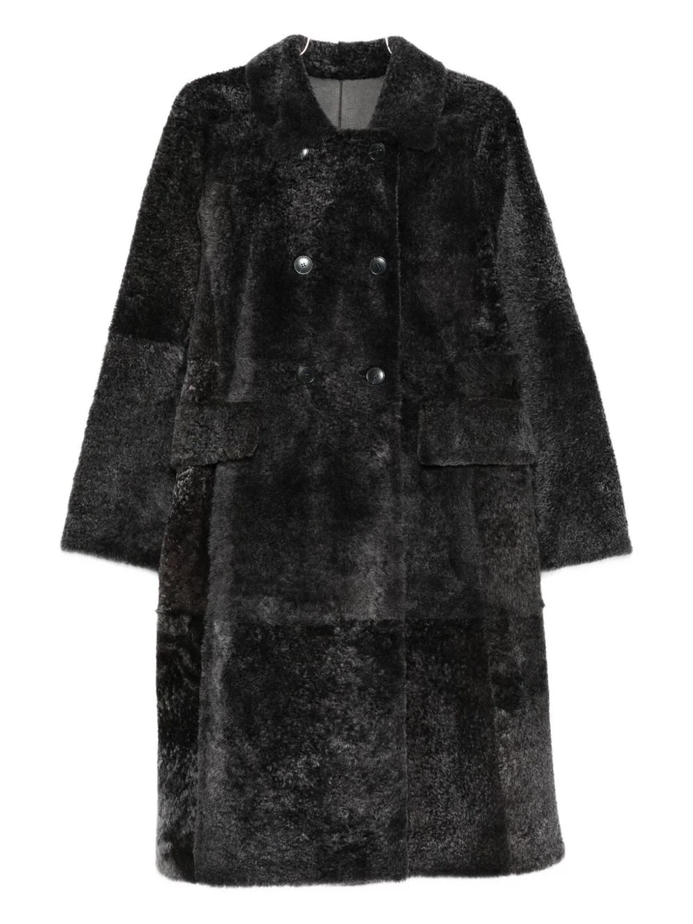 sheepskin double-breasted pocketed coat - 1