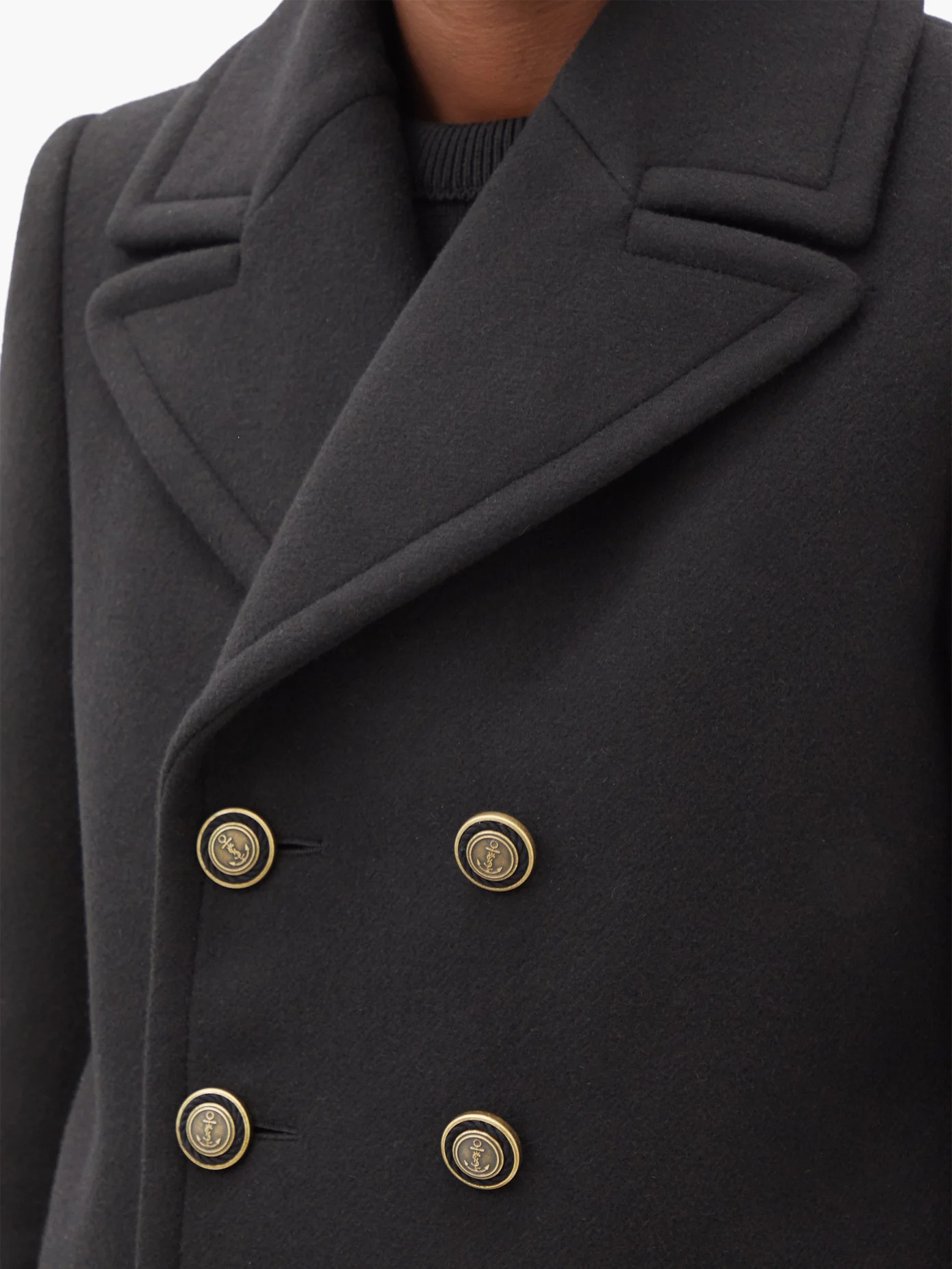 Anchor-button wool-blend pea coat - 3