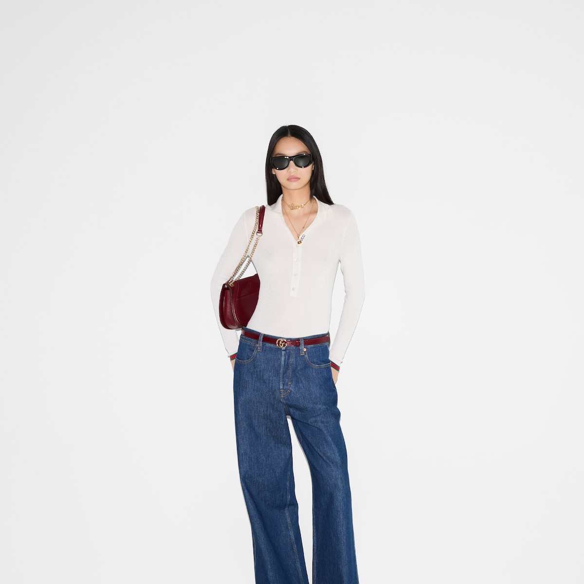 Cashmere and silk polo top with Web - 6