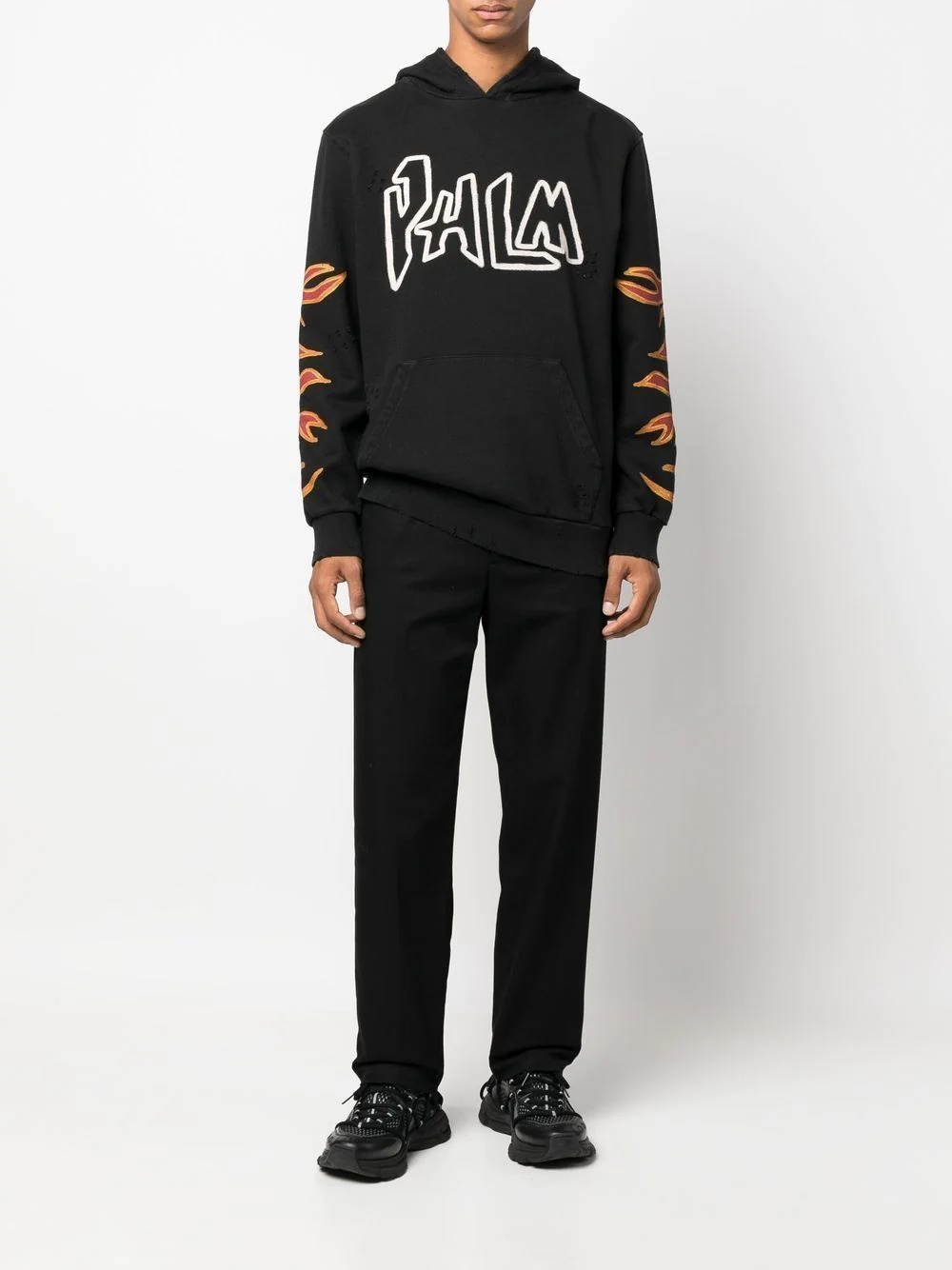 flame-print cotton hoodie - 2