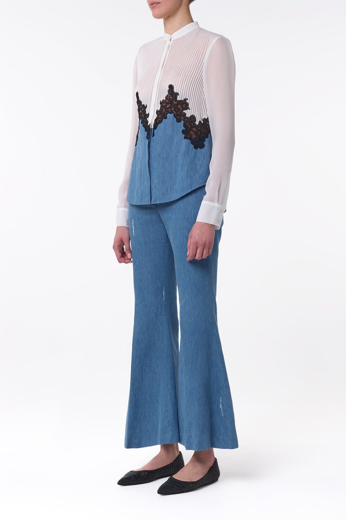 Kheti Lace Top in Light Blue Recycled Cotton Linen - 3