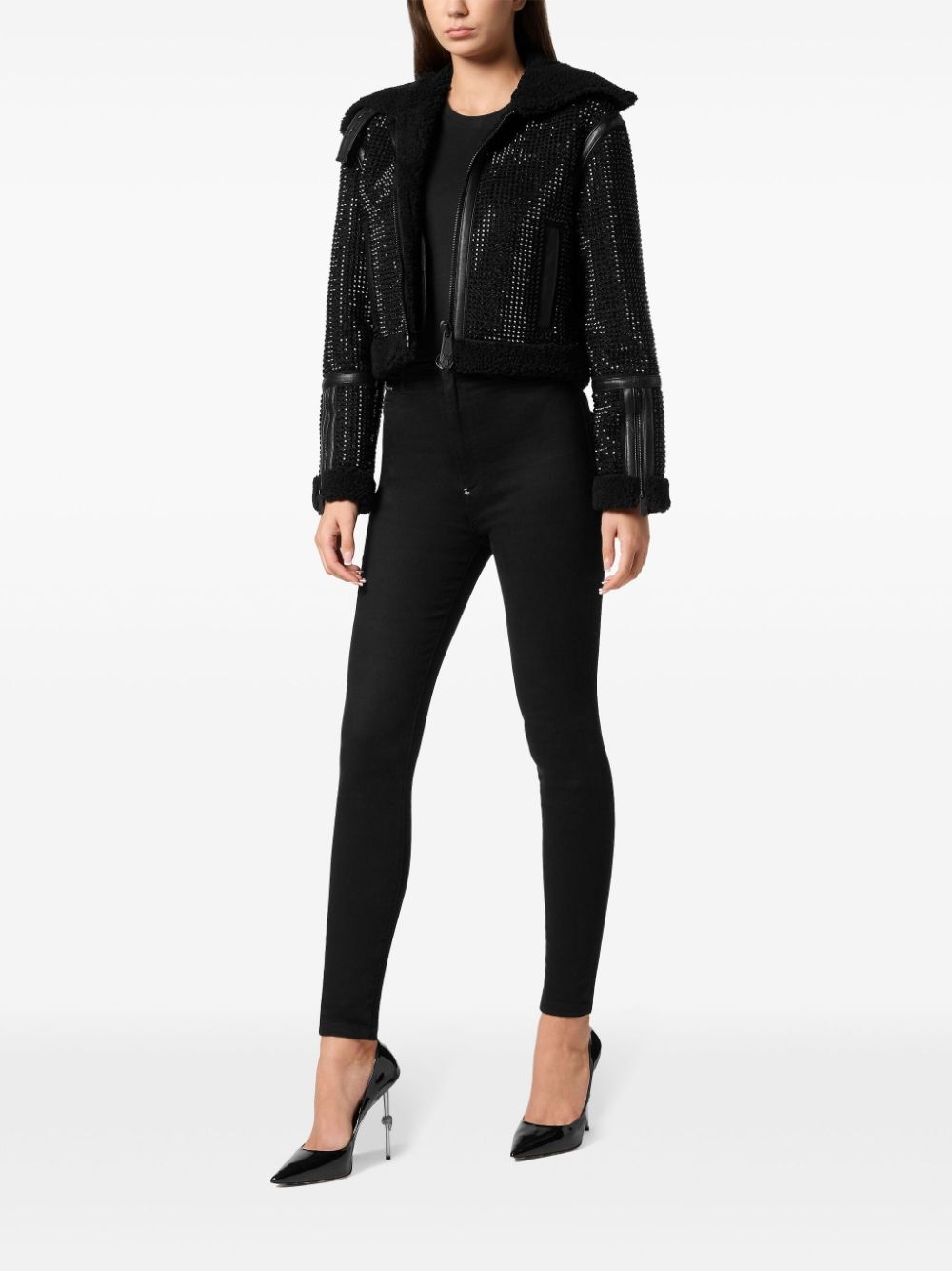 crystal shearling jacket - 2