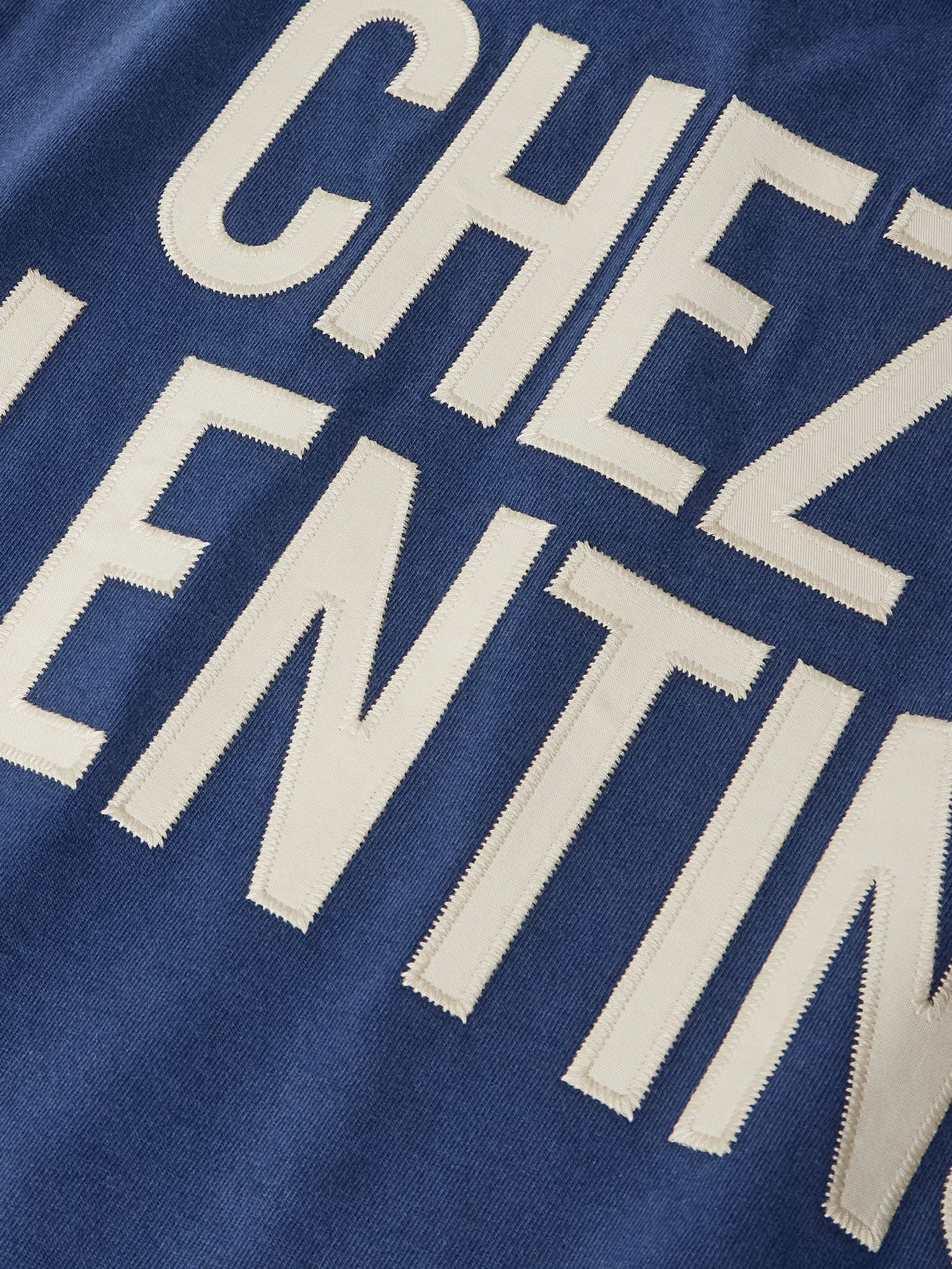 Chez Valentino Logo-Appliquéd Printed Cotton-Jersey T-Shirt Blue - 6