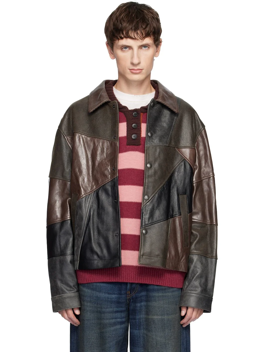 Black & Brown Patchwork Leather Jacket - 1