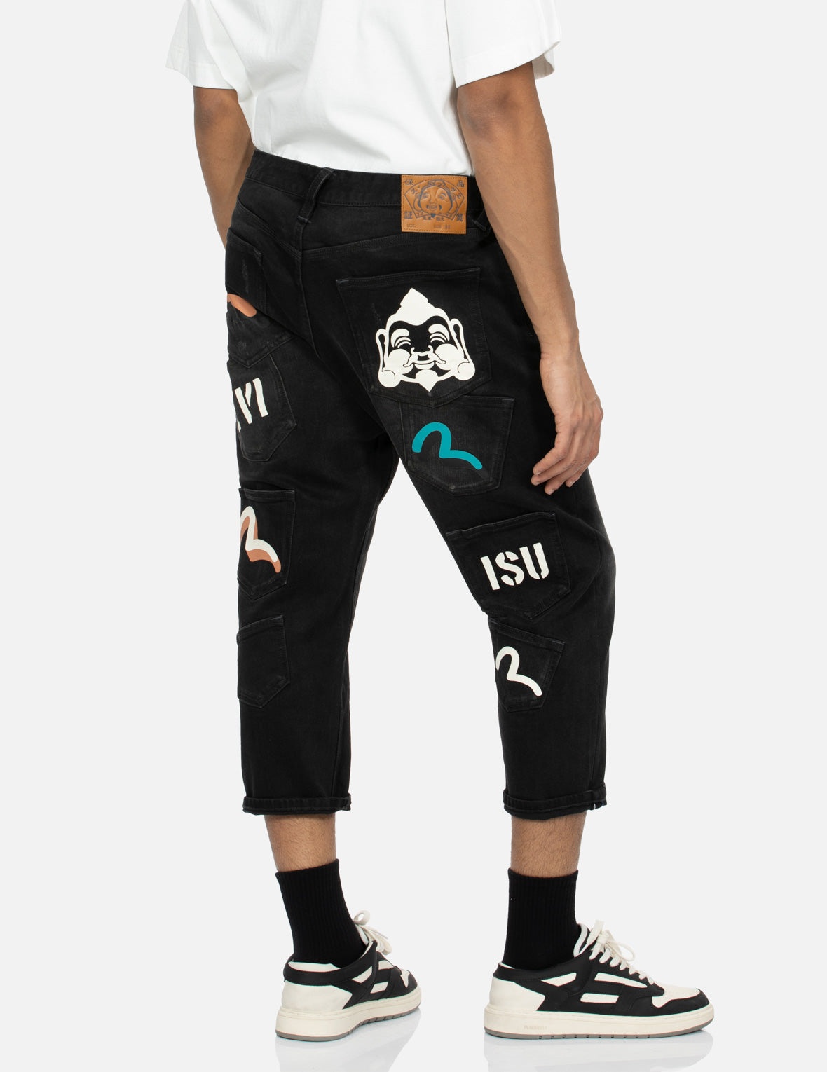 Multi-pocket and Multi-print Cropped-Fit Jeans #2027 - 6