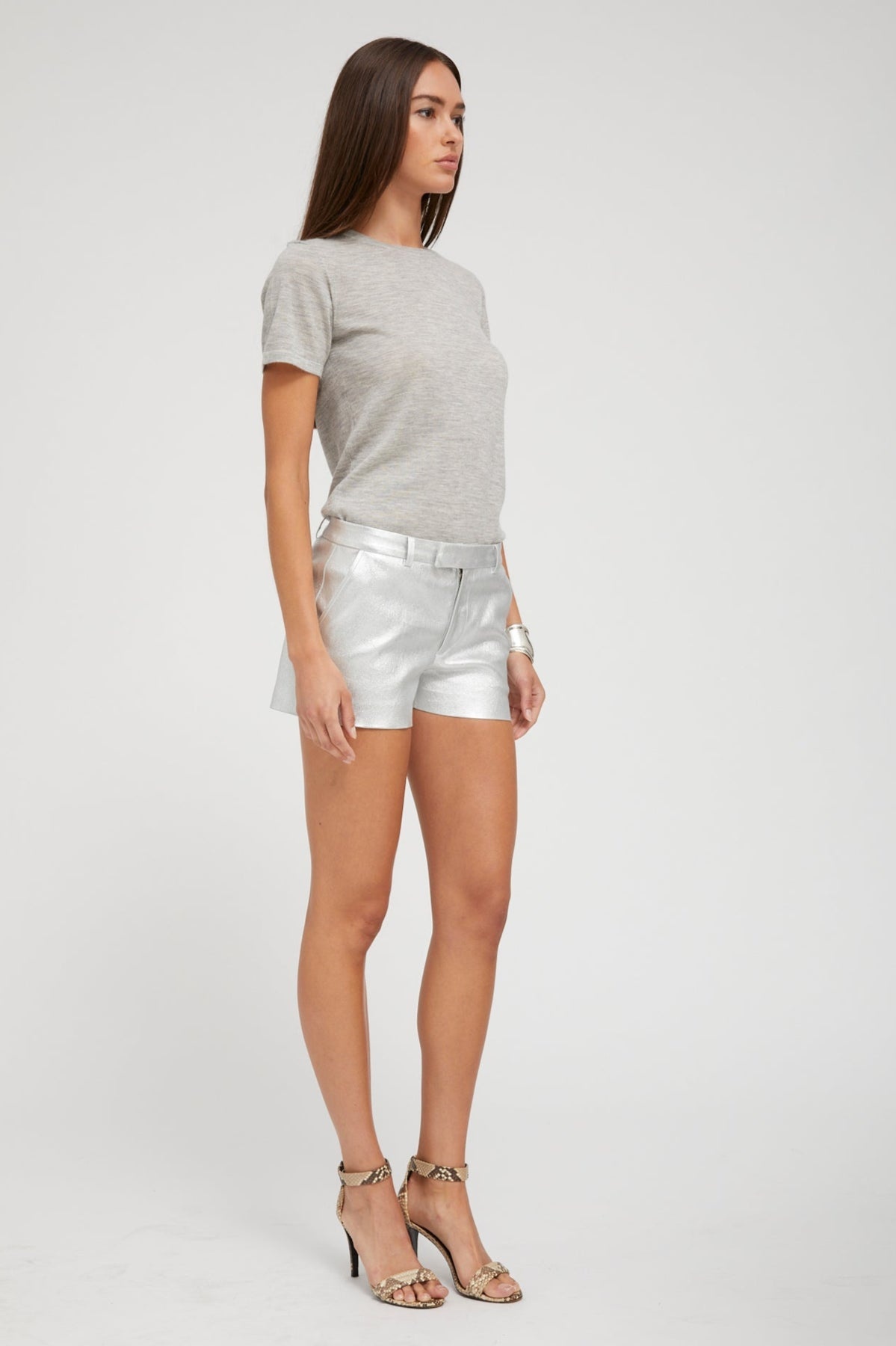 SILVER LEATHER MINI TROUSER SHORTS - 3