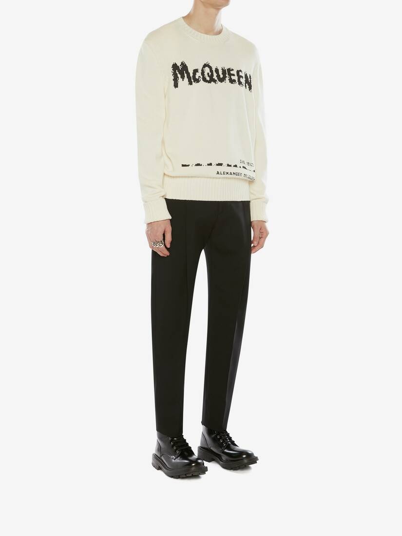 Mcqueen Graffiti Crew Neck Jumper in Ivory/black - 3