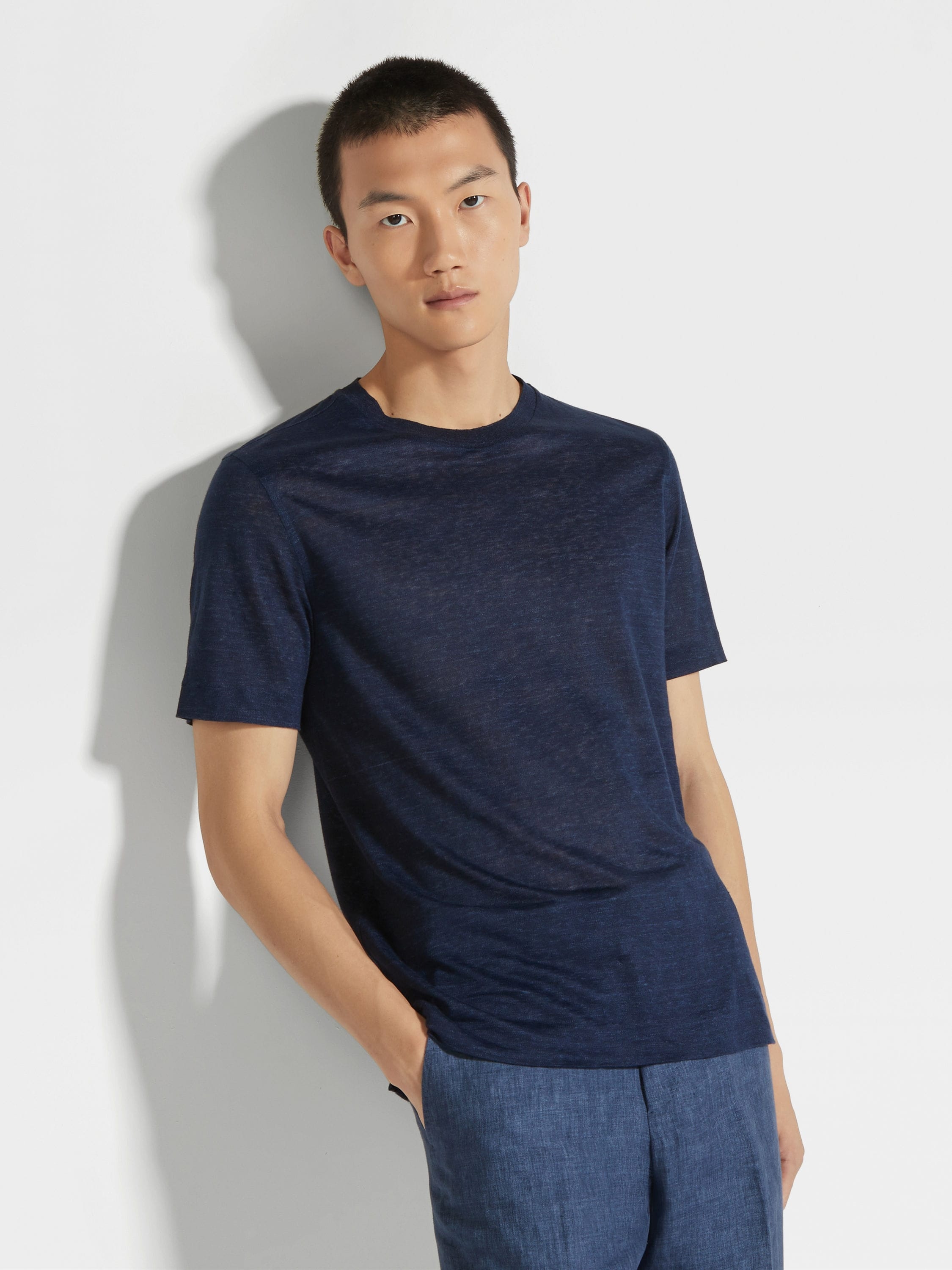 NAVY BLUE LINEN T-SHIRT - 3