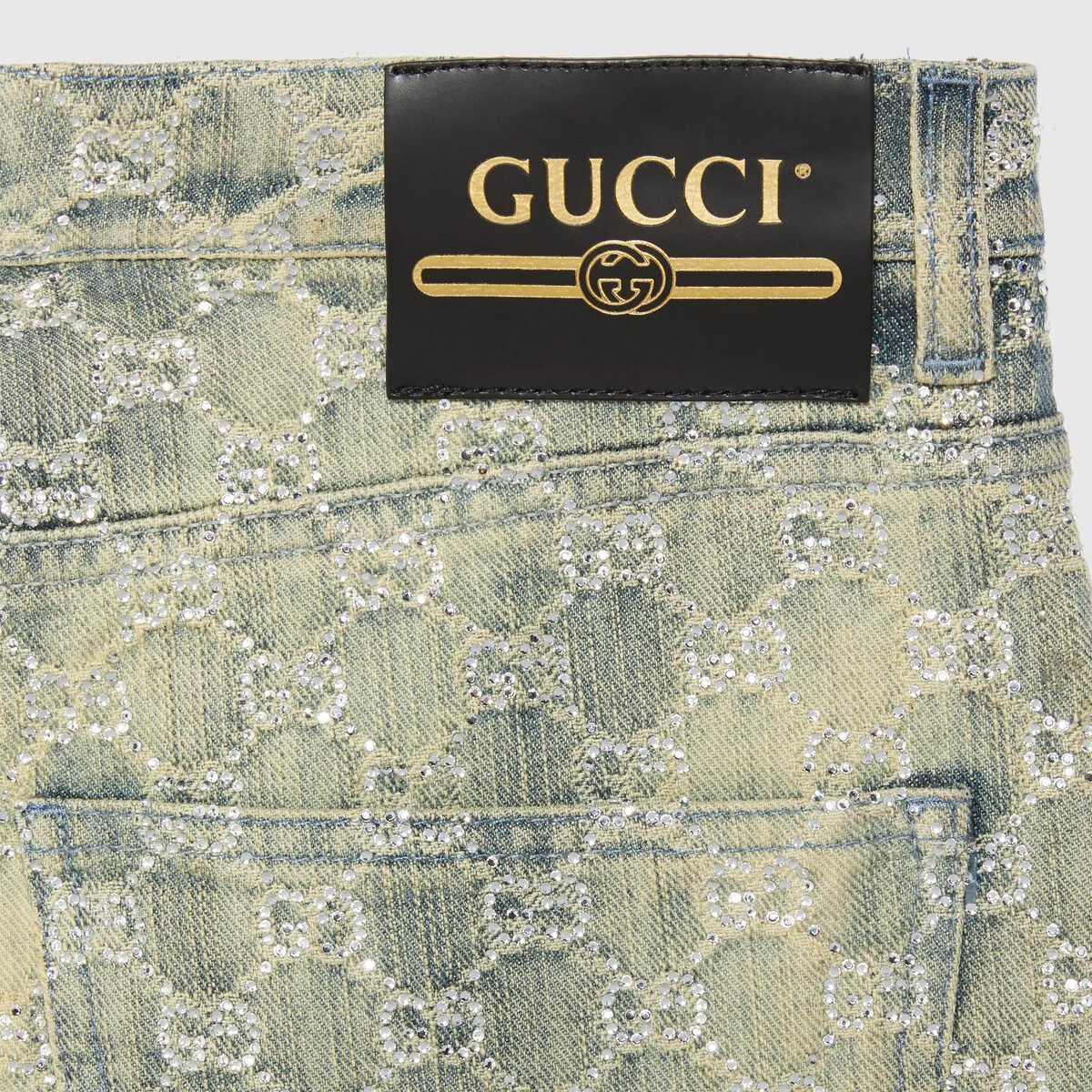 GG jacquard denim pant with crystals - 7