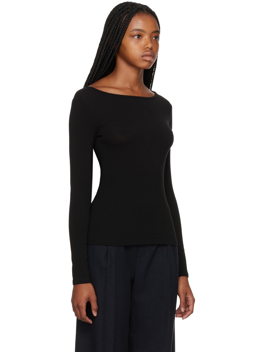 Black Scoop Neck Long Sleeve T-Shirt - 4