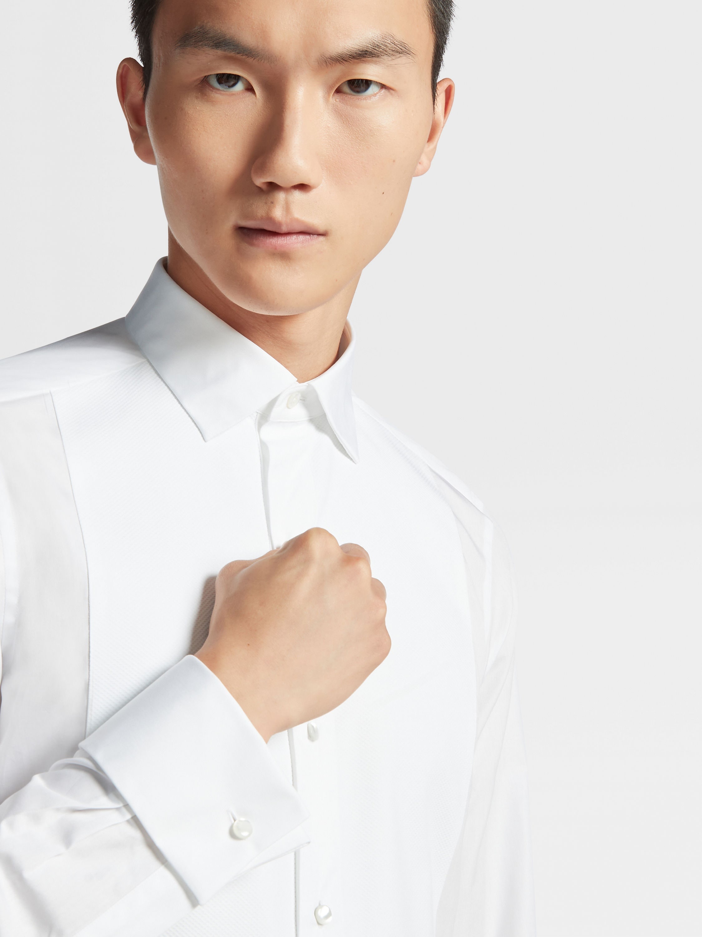 OPTICAL WHITE COTTON TUXEDO SHIRT - 3