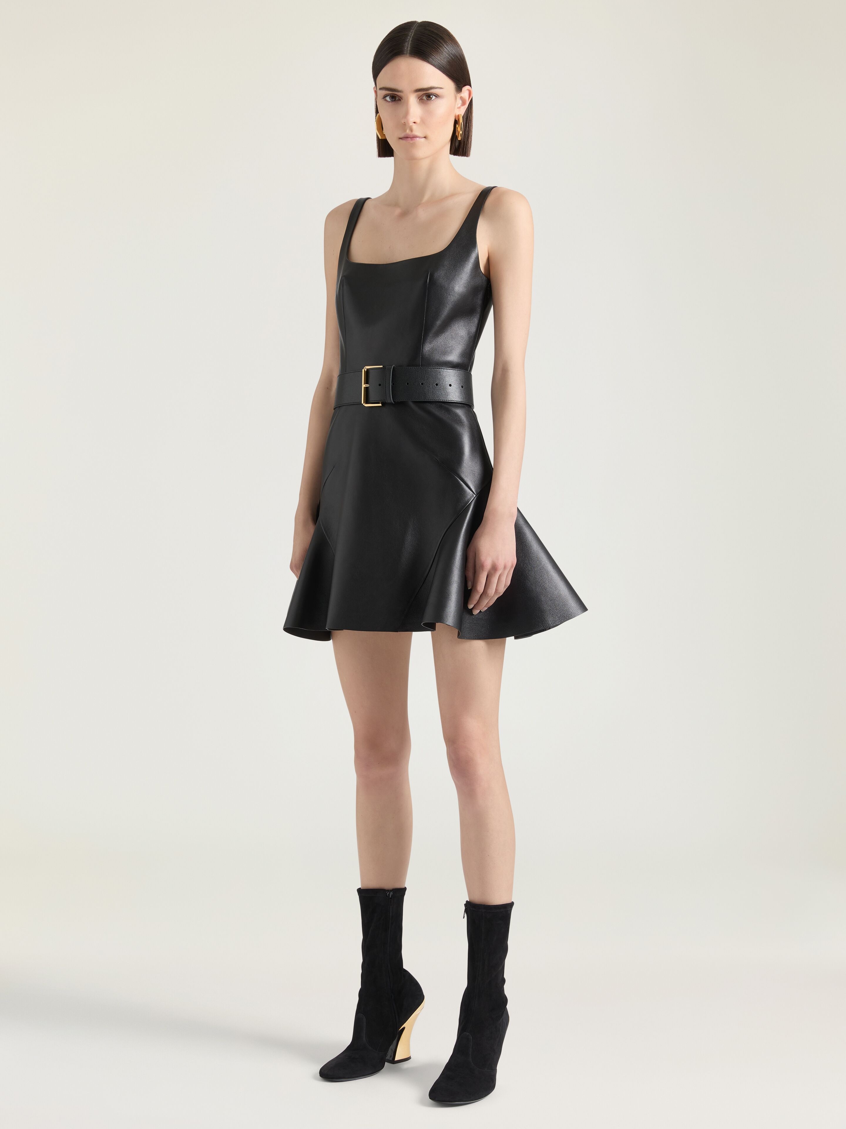 FLUTED MINI DRESS IN LEATHER - 3