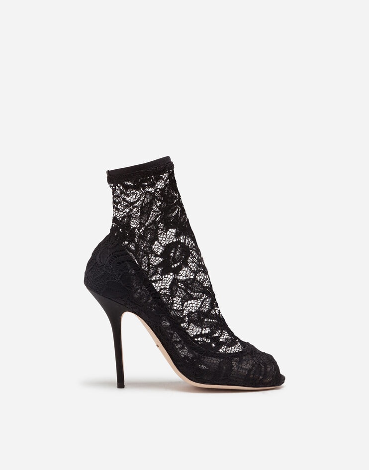 Stretch lace and gros grain open-toe booties - 1