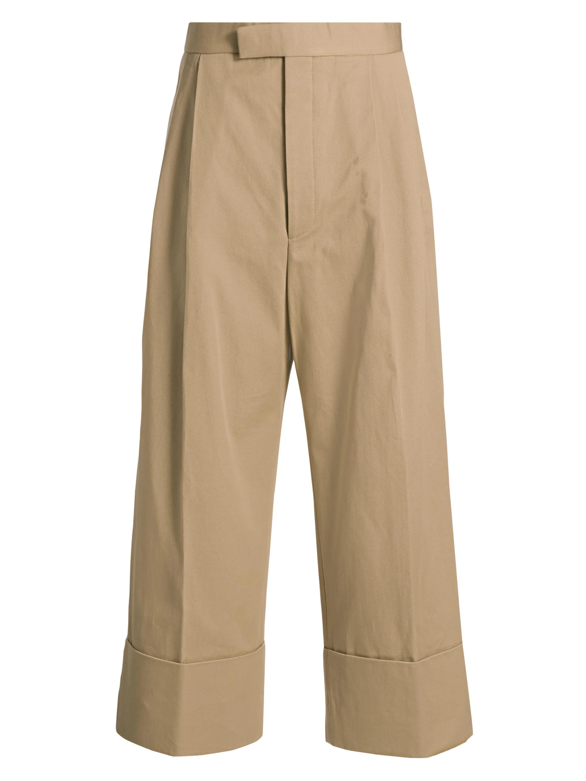 Men's Cotton Gabardine Wide-Leg Trousers - Khaki - 1