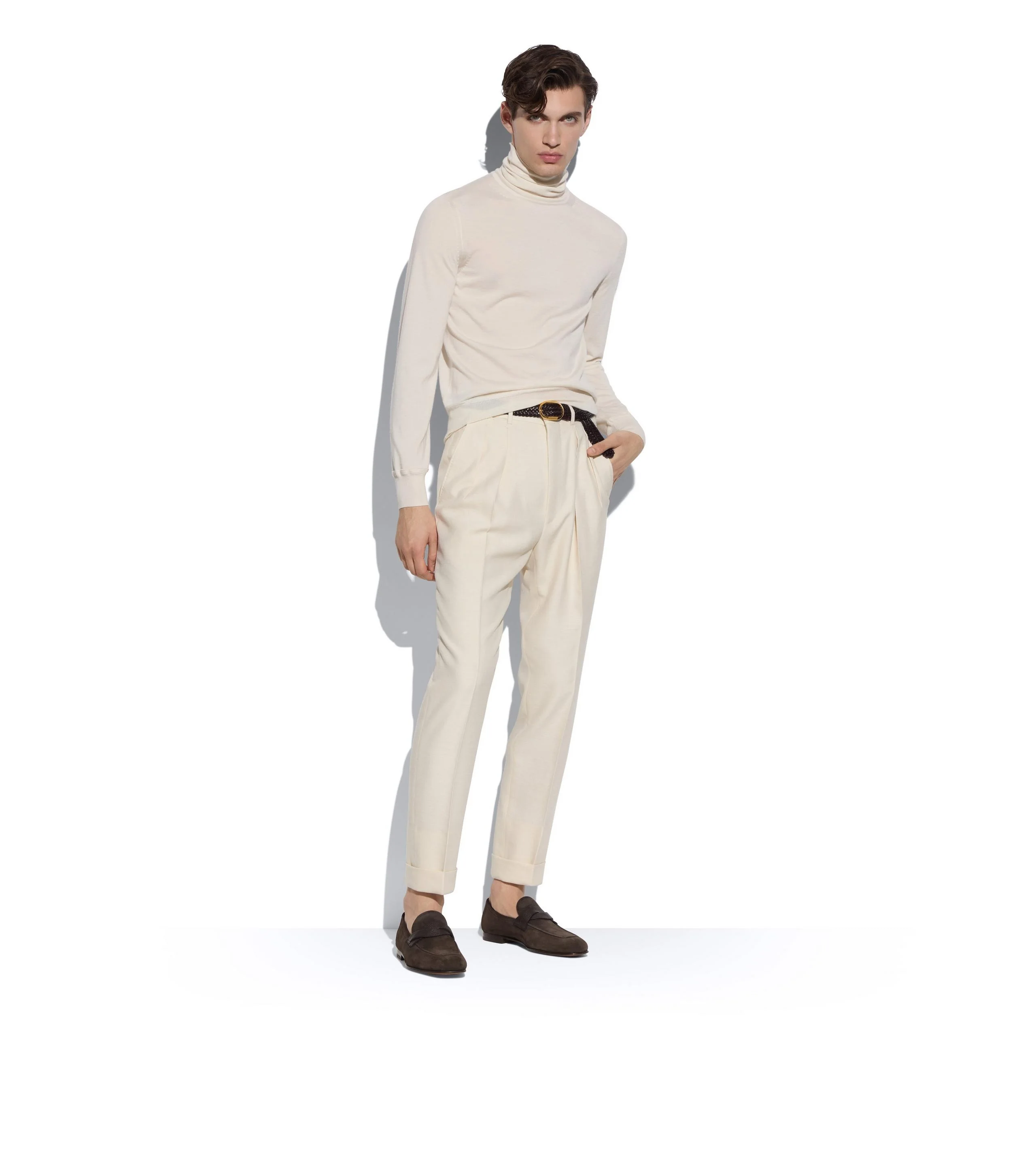 FINE GAUGE CASHMERE SILK ROLL NECK - 1