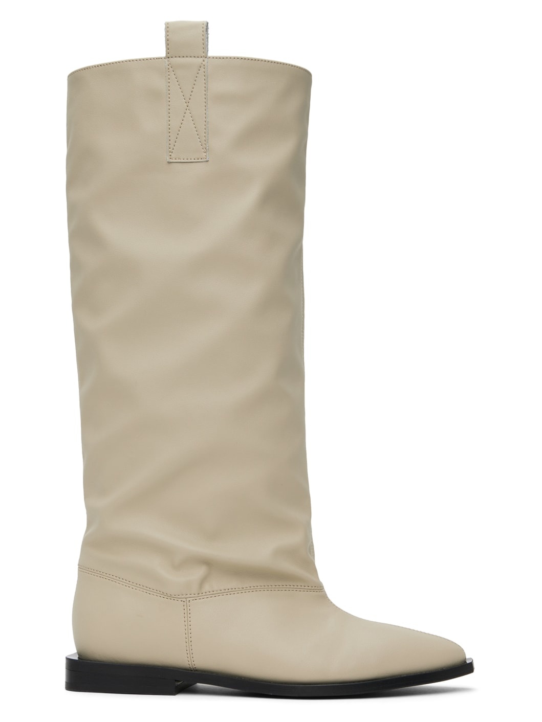 Beige Western Loose Flat Tubular Boots - 1