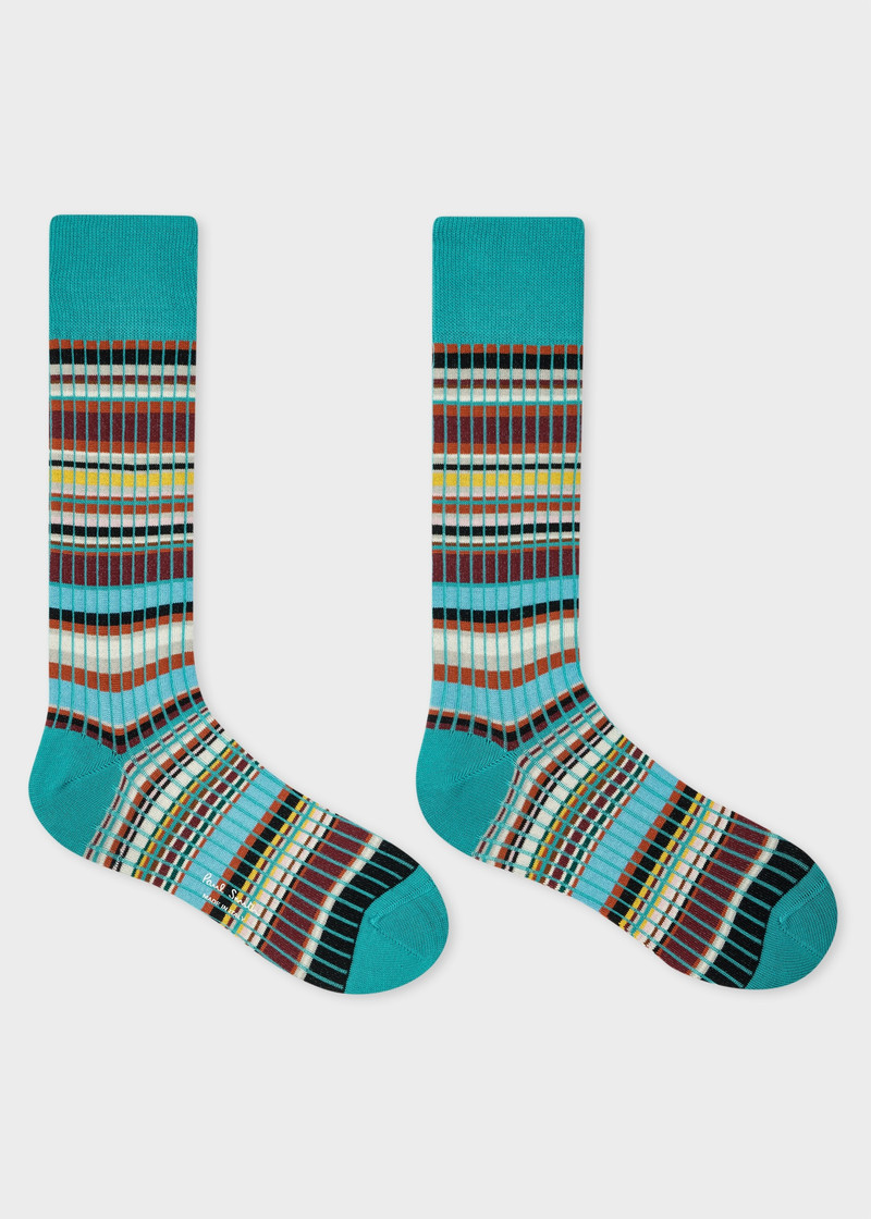 Paul Smith Blue 'Signature Stripe' Ribbed Socks outlook