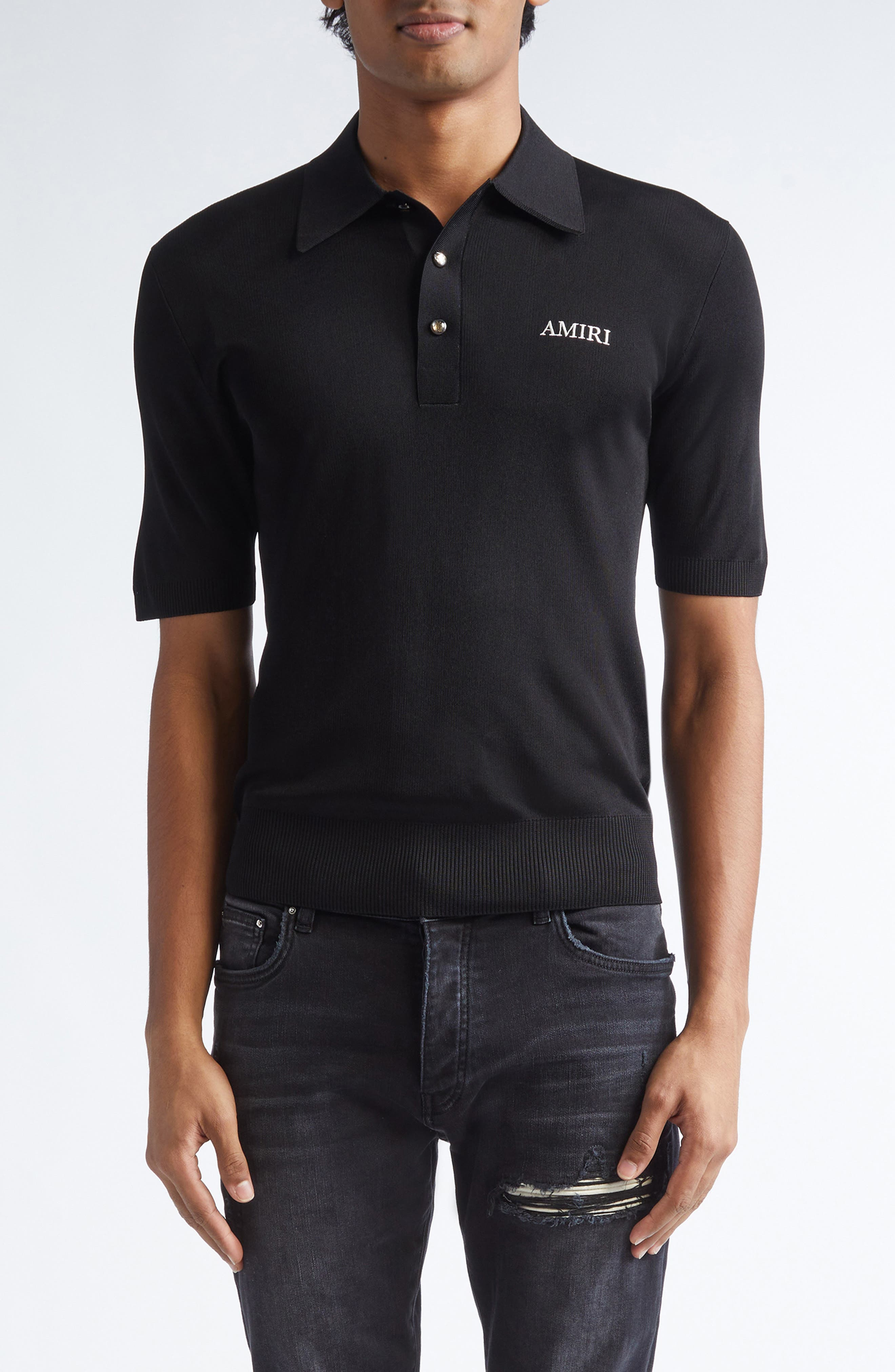 AMIRI Spirit Logo Embroidered Polo in Black at Nordstrom - 1