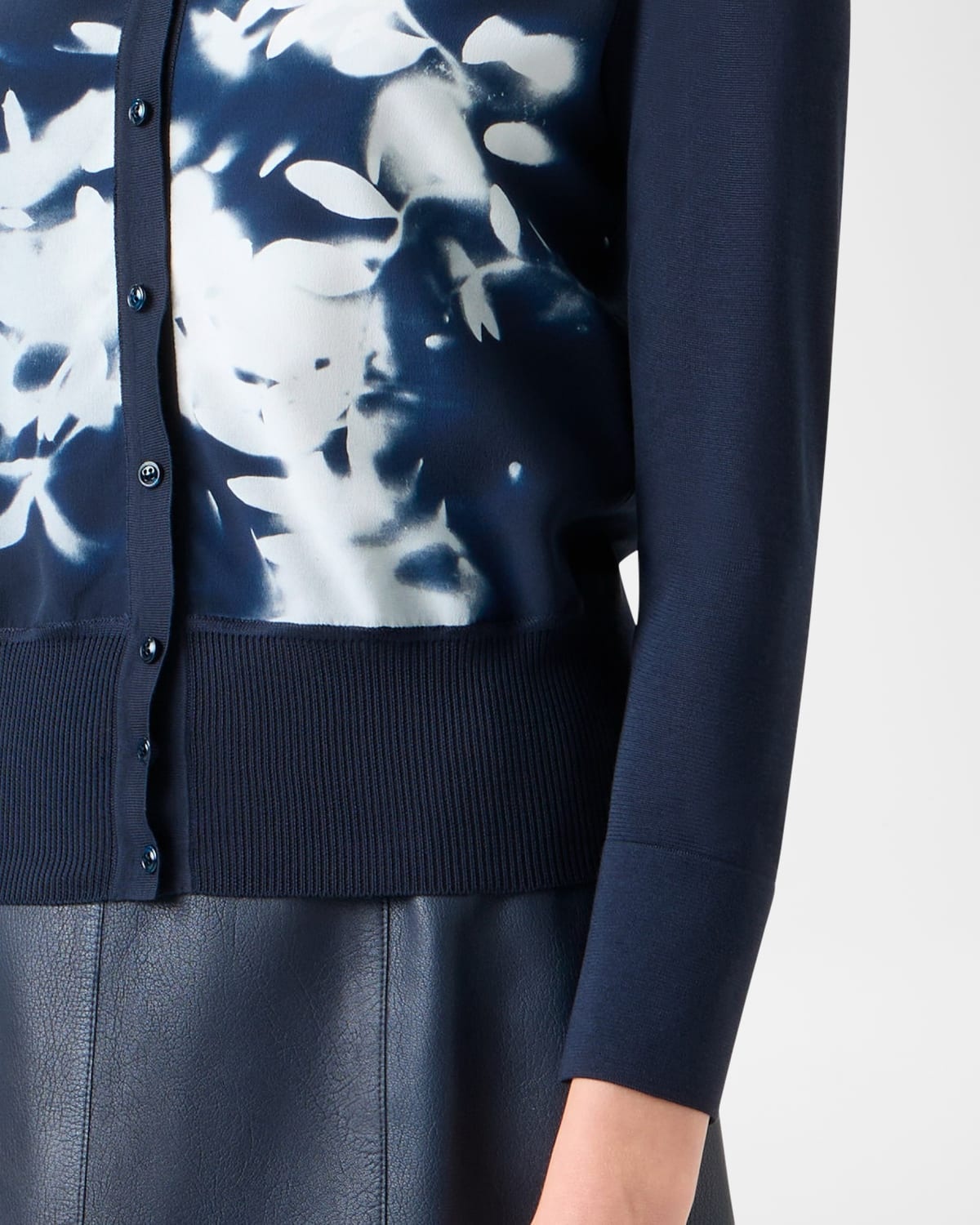 Wildflower-Print Silk Panel Crewneck Cardigan - 5