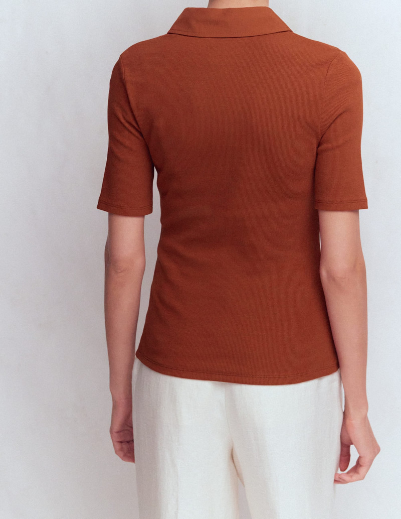 Collared Ribbed Henley Top-Burnt Orange 4