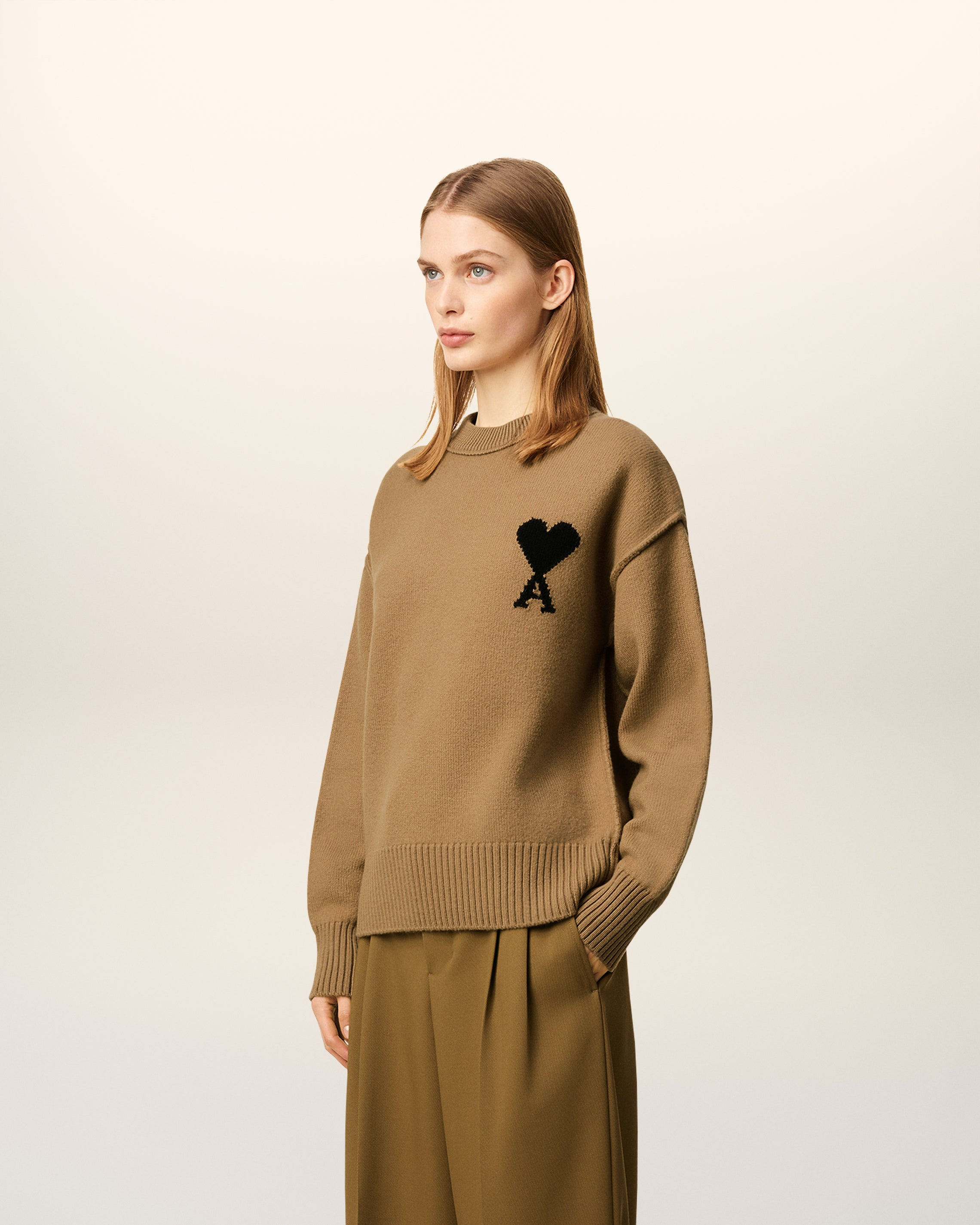 BROWN WOOL AMI DE COEUR CREWNECK SWEATER - 3