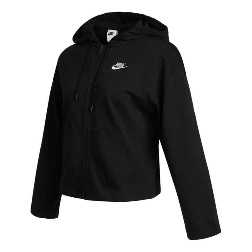 (WMNS) Nike Sportswear Jsy Fz Hoodie Jacket Black CJ3753-011 - 1