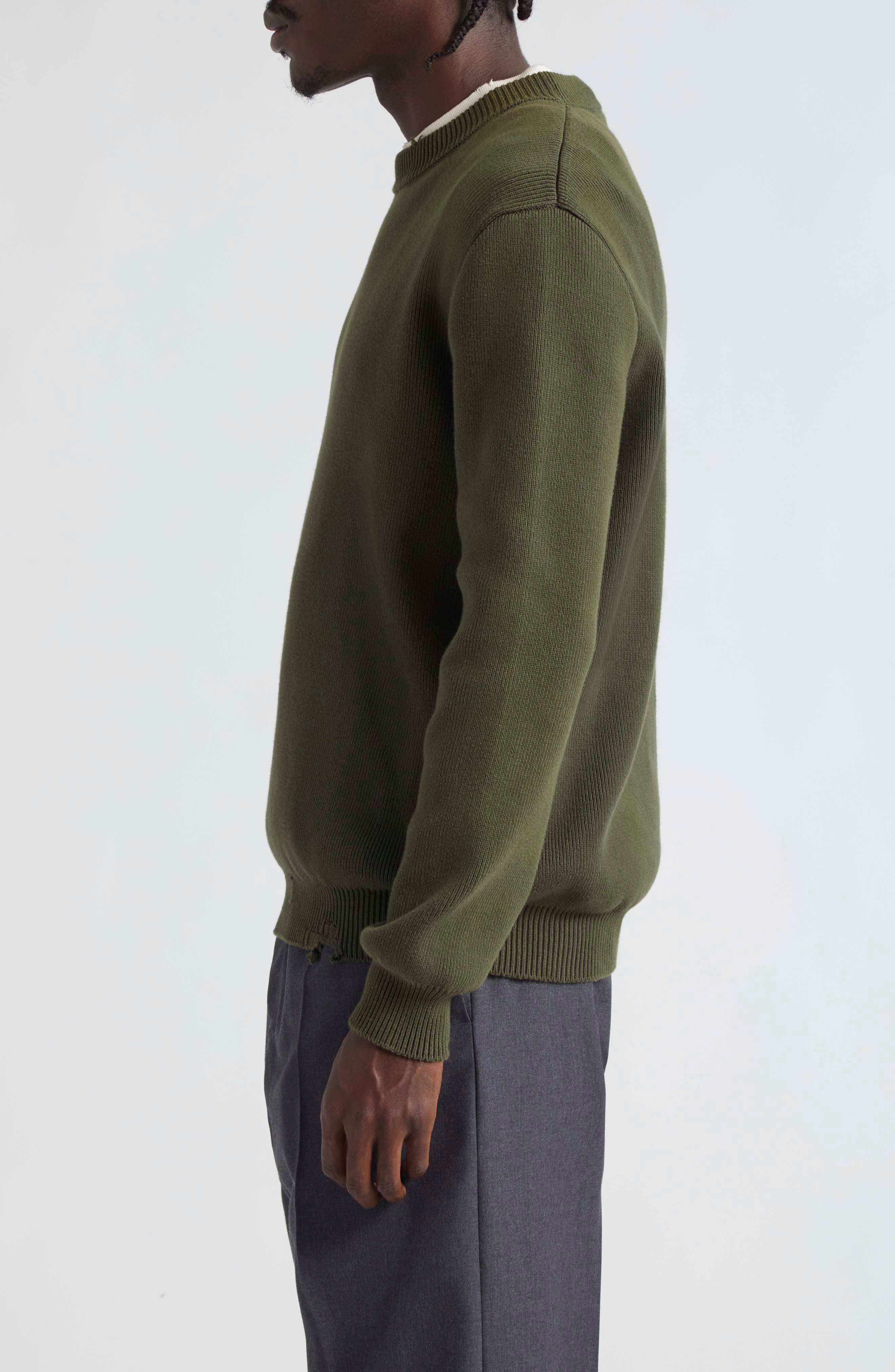 Distressed Cotton Blend Sweater - 4