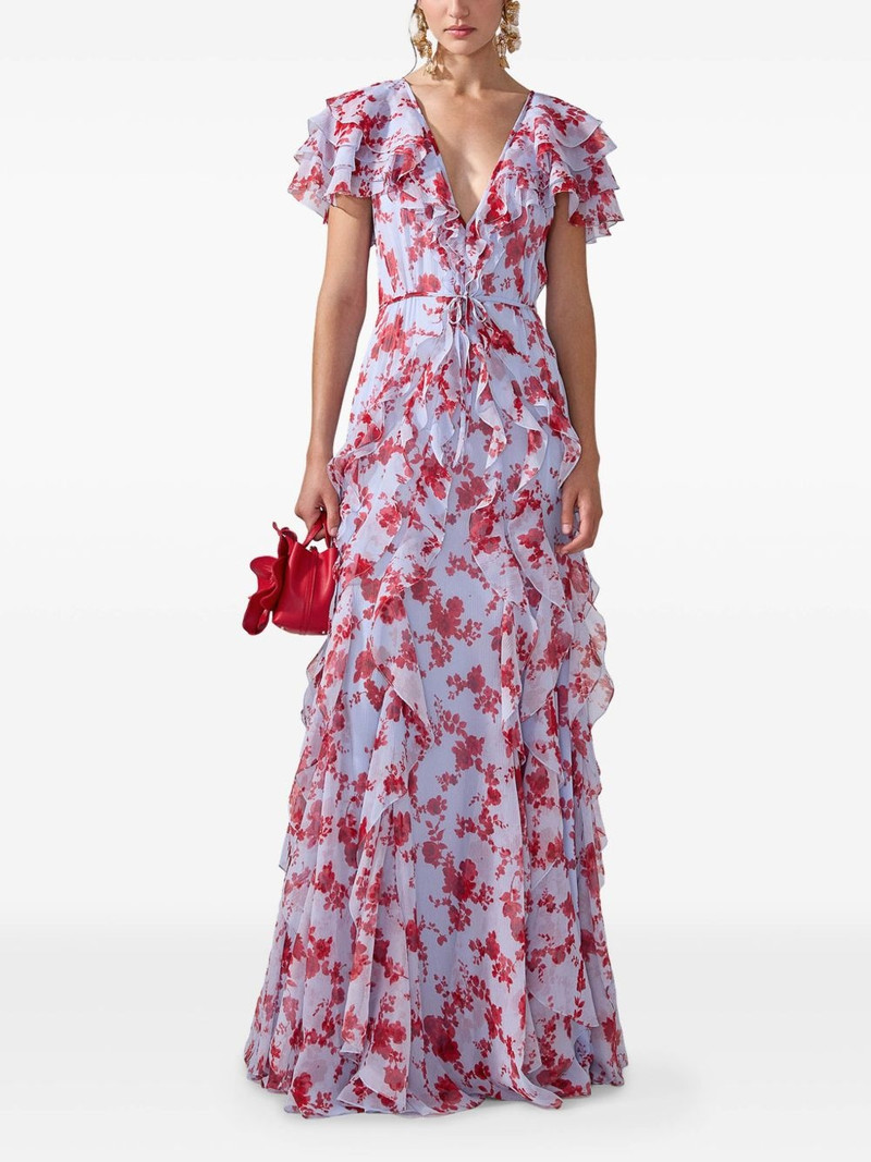 CAROLINA HERRERA floral-print ruffled gown outlook
