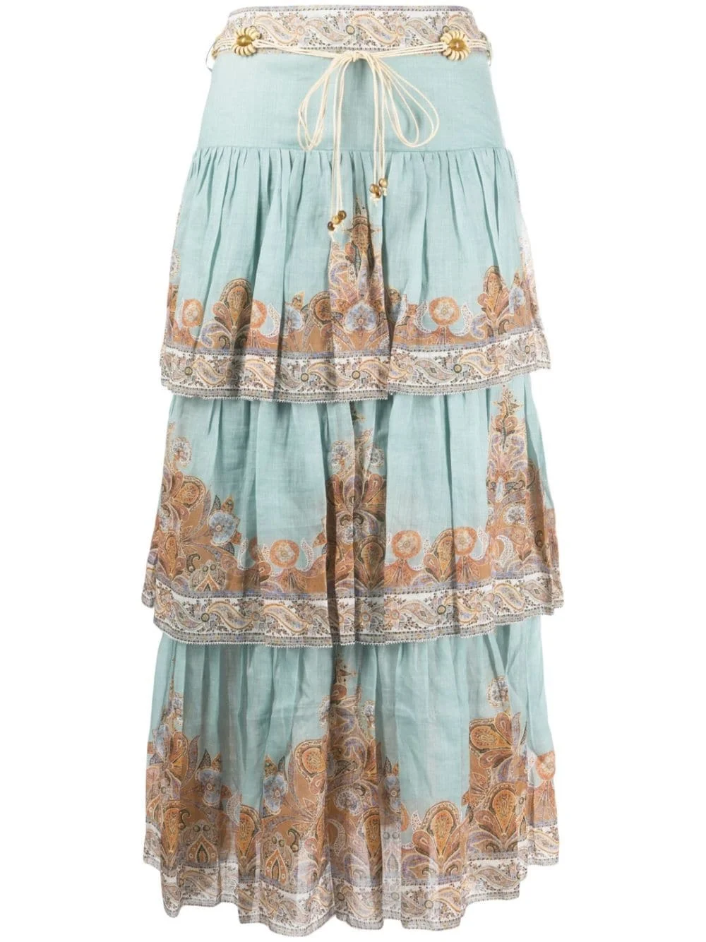 Devi paisley-print tiered midi skirt - 1