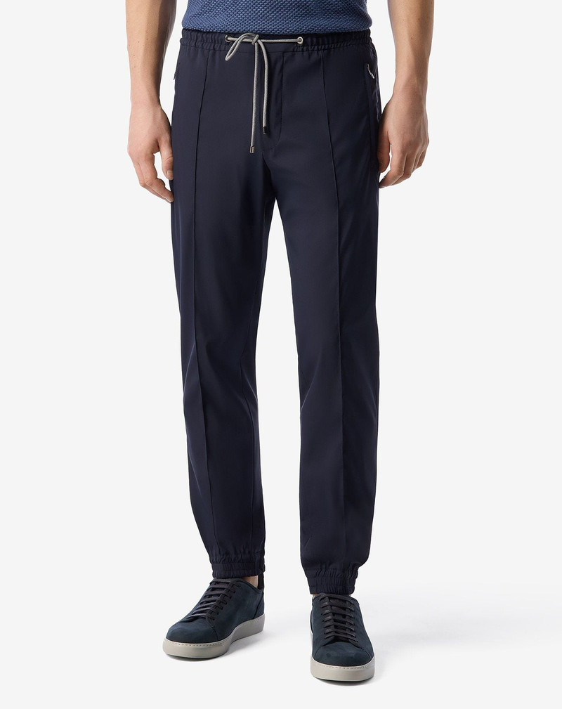 Navy blue technical wool fabric joggers 3