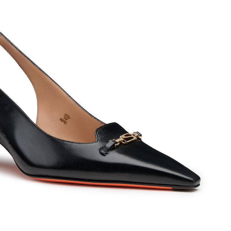Women's black leather low-heel slingback 5