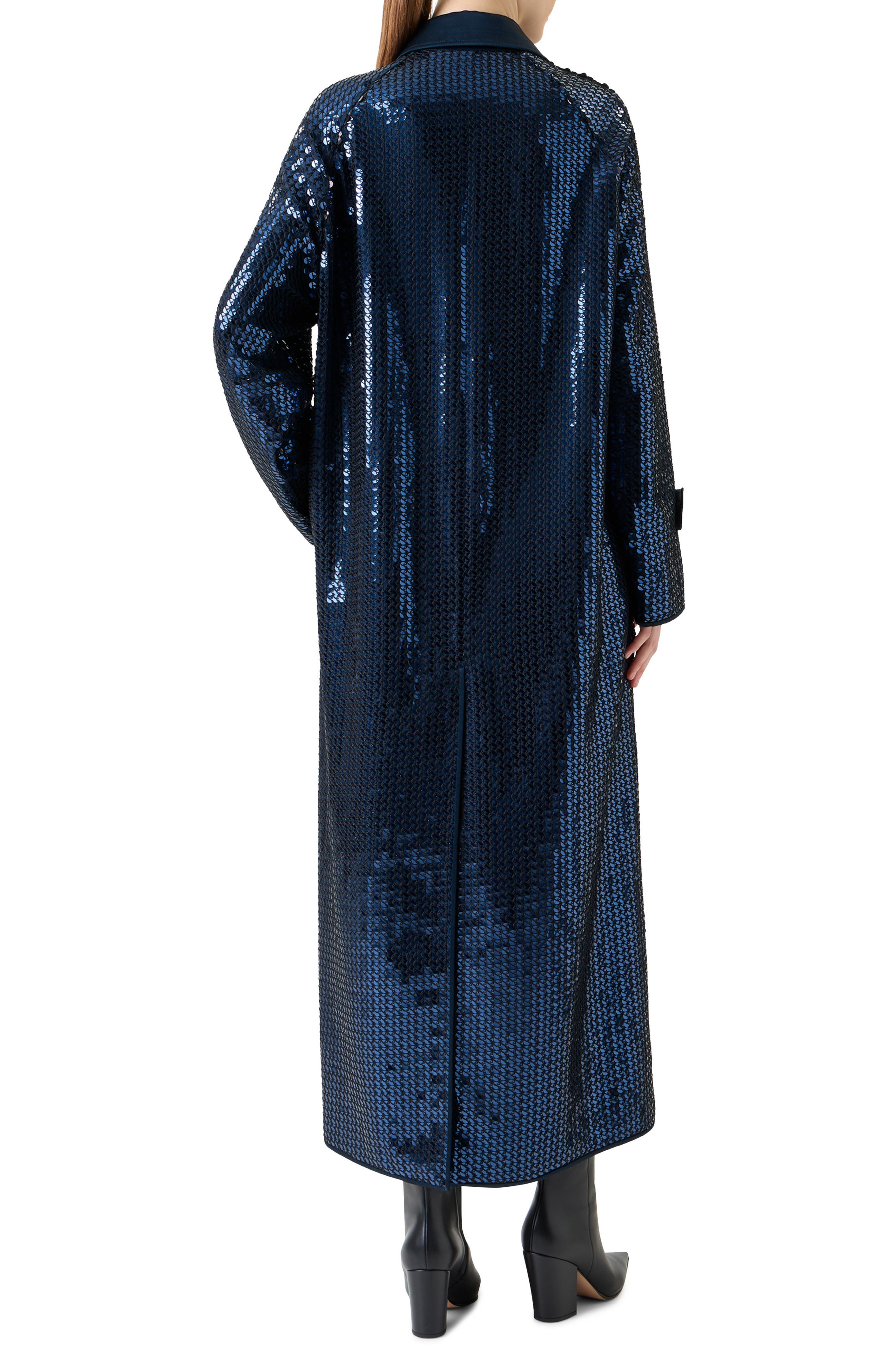Akris Estelle Sequin Long Coat in Navy at Nordstrom - 2