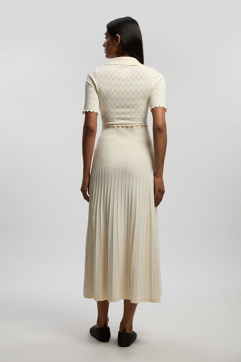 Petite Knit Stitch Detail Rib Collared Short Sleeve Midi Dress 4