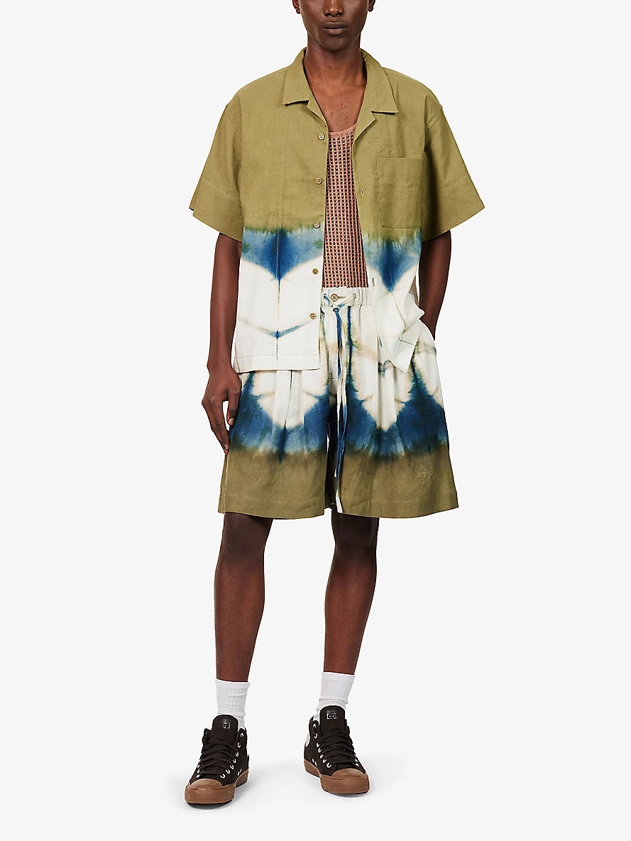 Bridge tie-dye print cotton and linen-blend shorts - 2