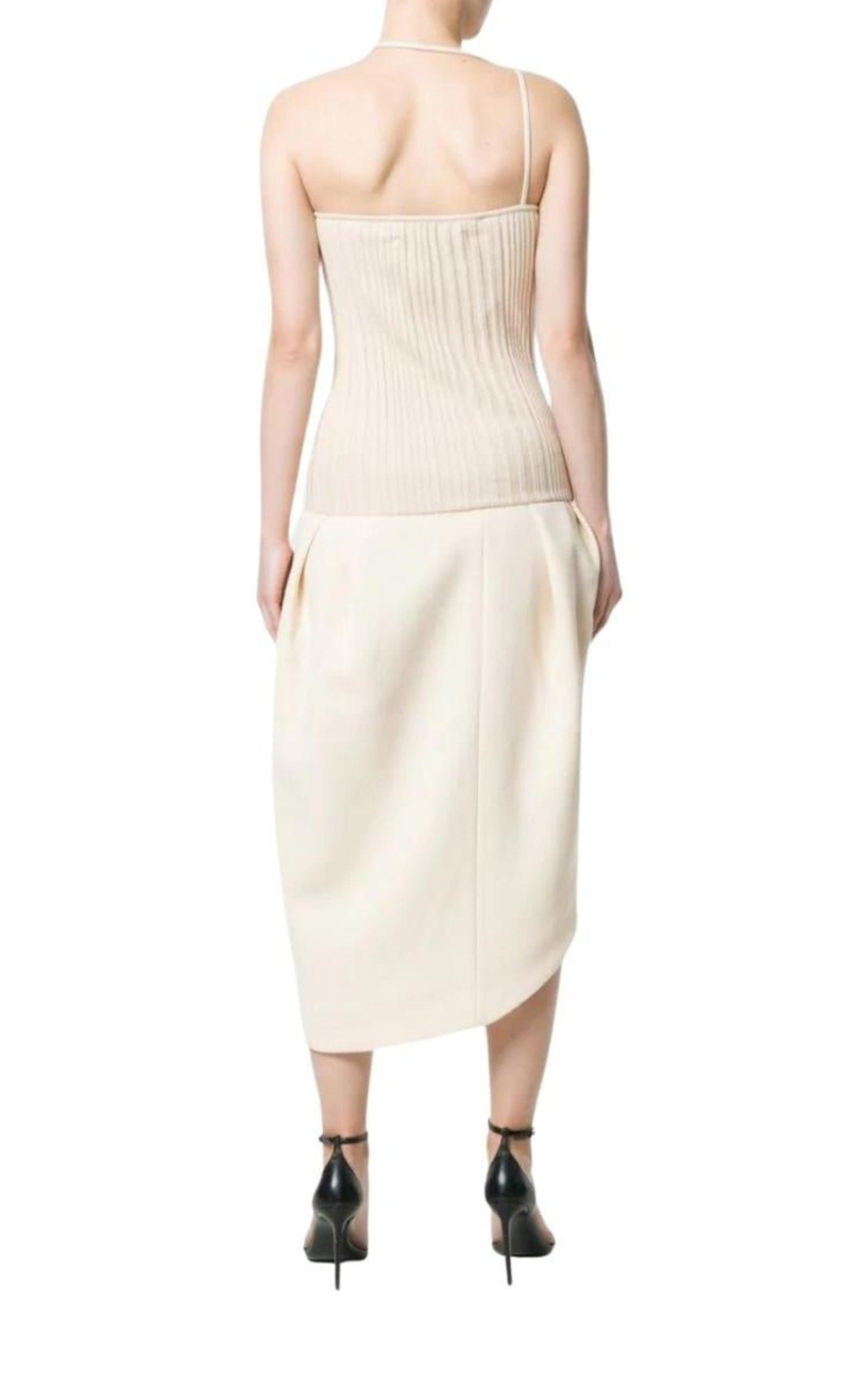 La Bomba Asymmetric Beige Midi Dress - 3
