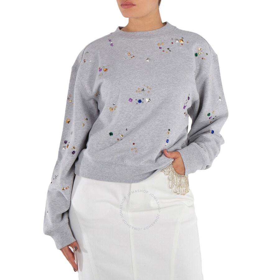 Rabanne Ladies Grey Stud-Detail Organic Cotton Sweatshirt, Size Small - 4